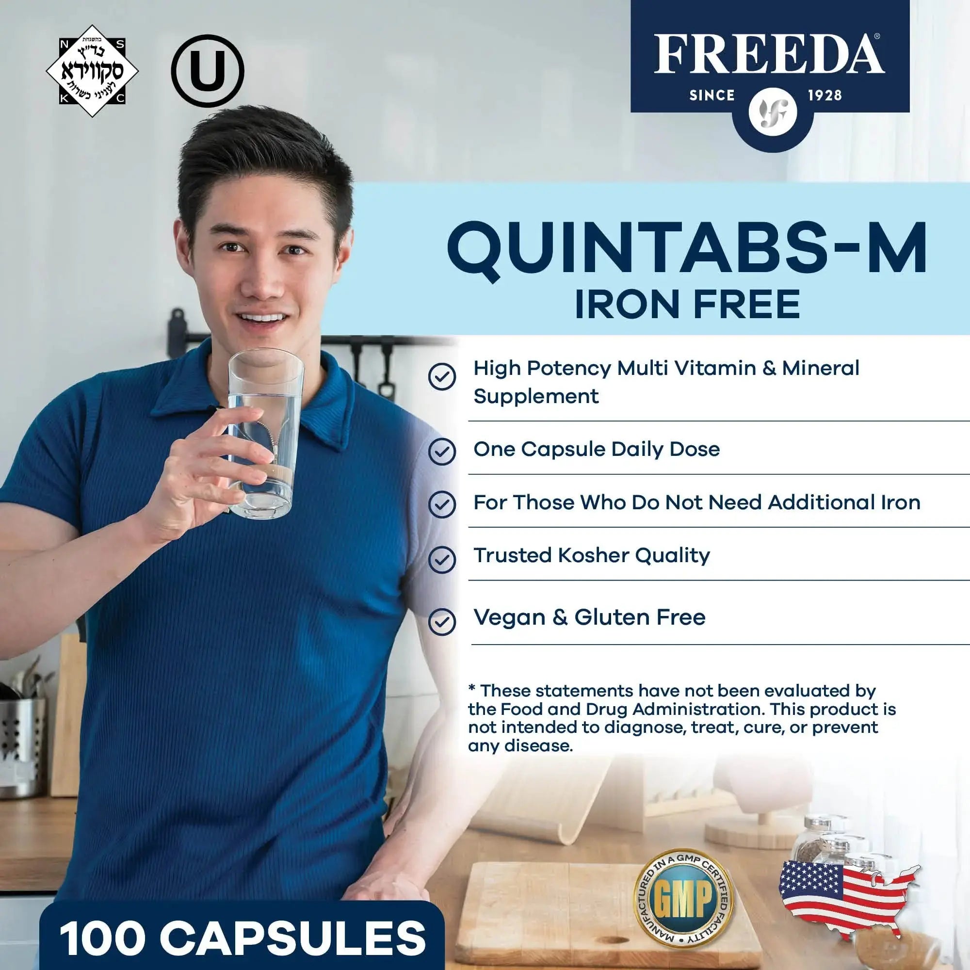 FREEDA One Daily Multivitamin Without Iron – Quintabs-M Iron-Free – Kosher, Balanced Multivitamin Supplements for Adults FREEDA Au supplements