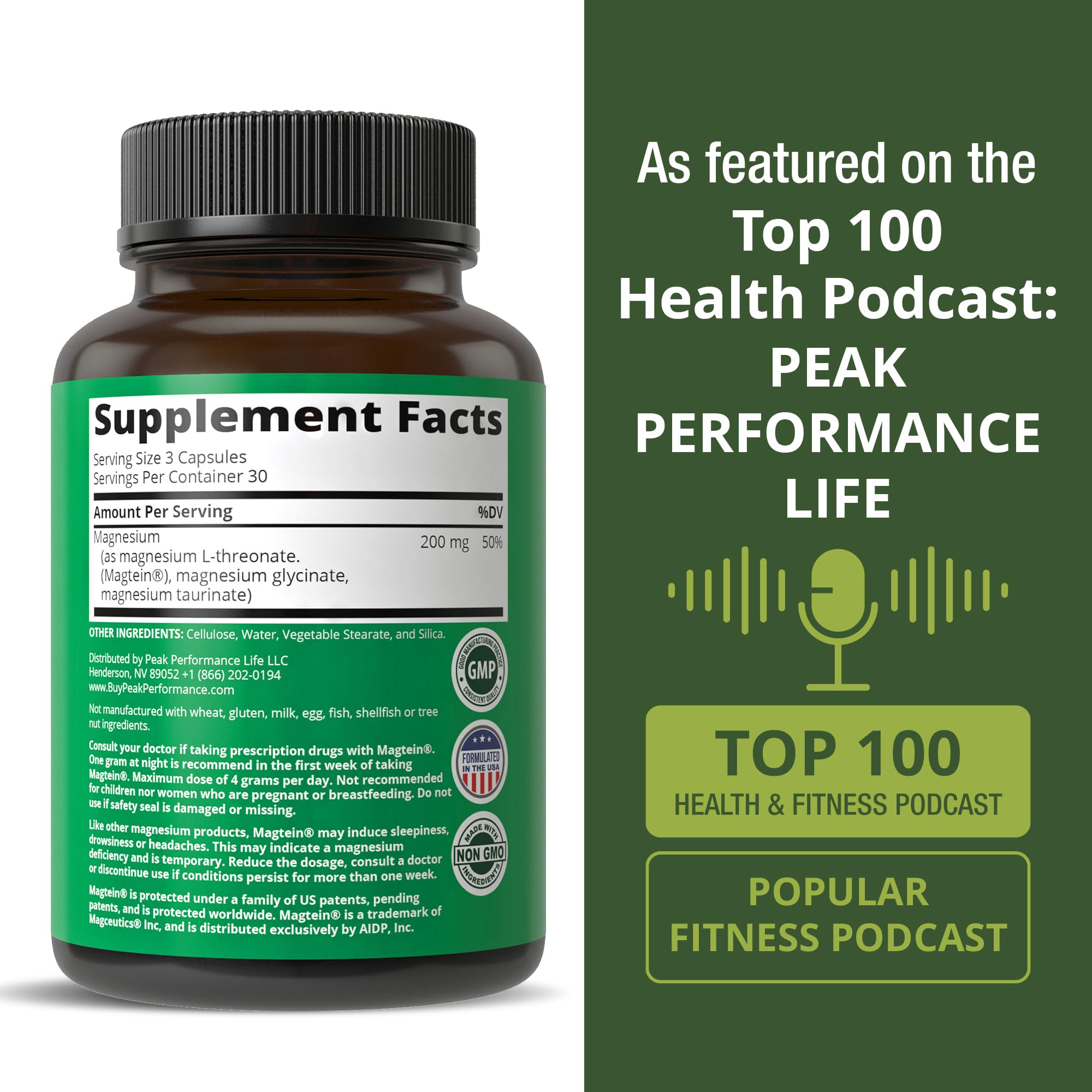 3 in 1 Advanced Magtein Magnesium Complex Capsules with Clinically Tested Magnesium L-Threonate, Glycinate & Taurinate. High Absorption & Bioavailability. Support Brain, Focus & Memory. 90 Vegan Pills Peak Performance Au supplements