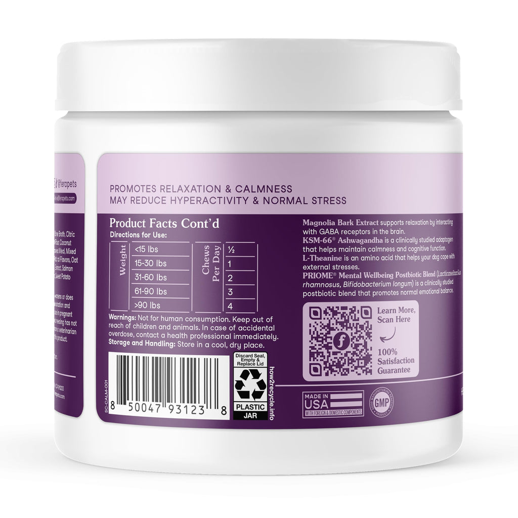 Fera Pets Dog Calming Chews - Helps Manage Everyday Stress & Separation - Promotes Relaxation - Ashwagandha & Priome® Mental Wellbeing Postbiotic Blend - 30 Soft Chews Fera Pets Au supplements