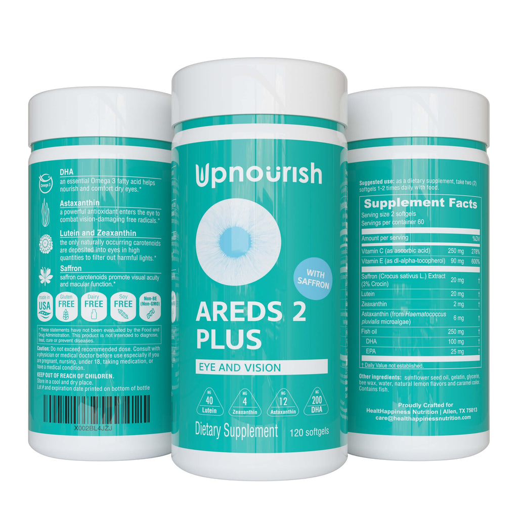 UpNourish AREDS 2 Plus Eye Vitamin Supplement, AREDS 2 Zinc Free Formula with Lutein, Zeaxanthin, Saffron, Astaxanthin & DHA - 120 softgels UpNourish Au supplements