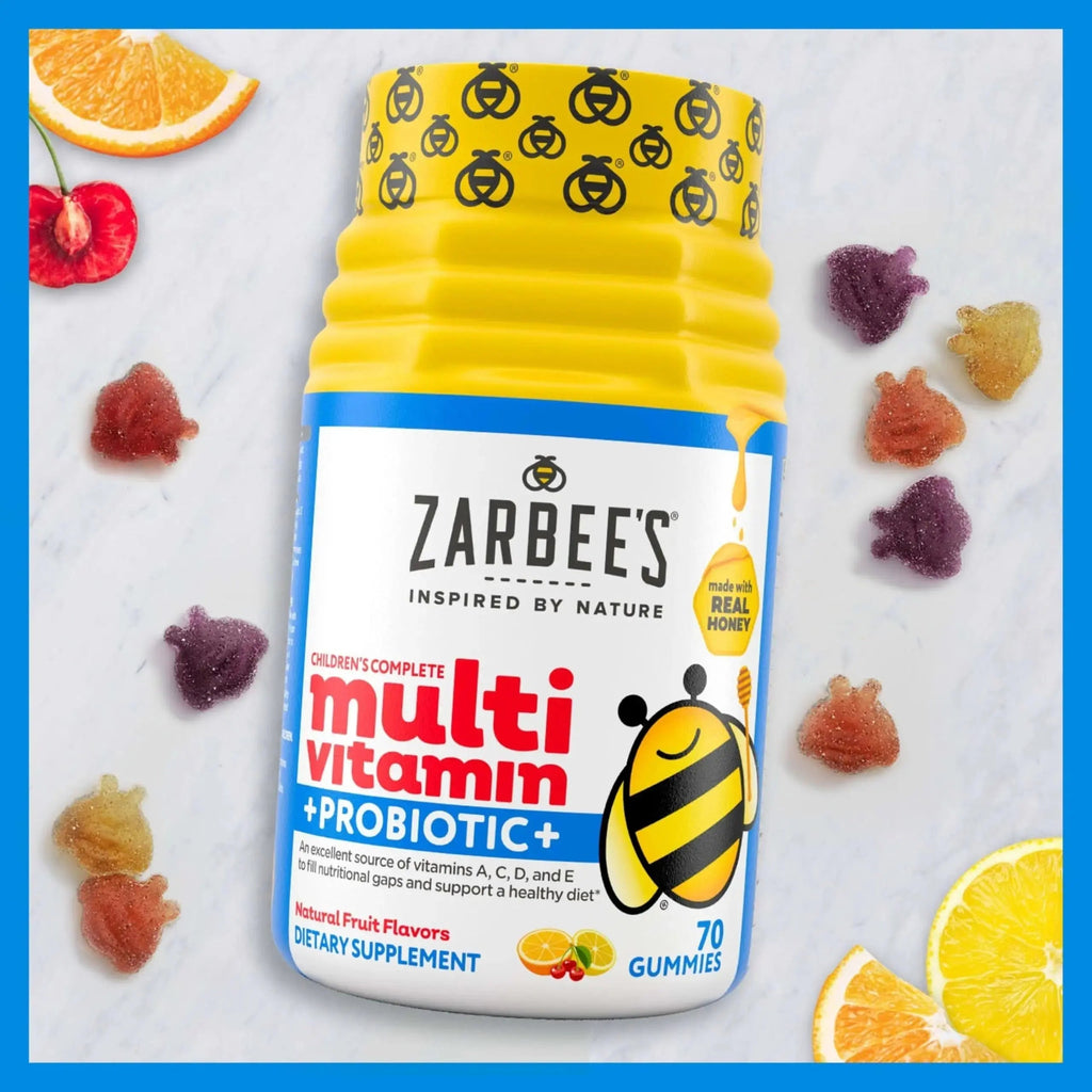 Zarbee's Kid's Complete Multivitamin + Probiotic Gummies with Vitamins A B C D E & zinc for Digestive Health Easy To Chew Kids Daily Multivitamin Gummies Natural Fruit 70 Count Zarbee's Au supplements