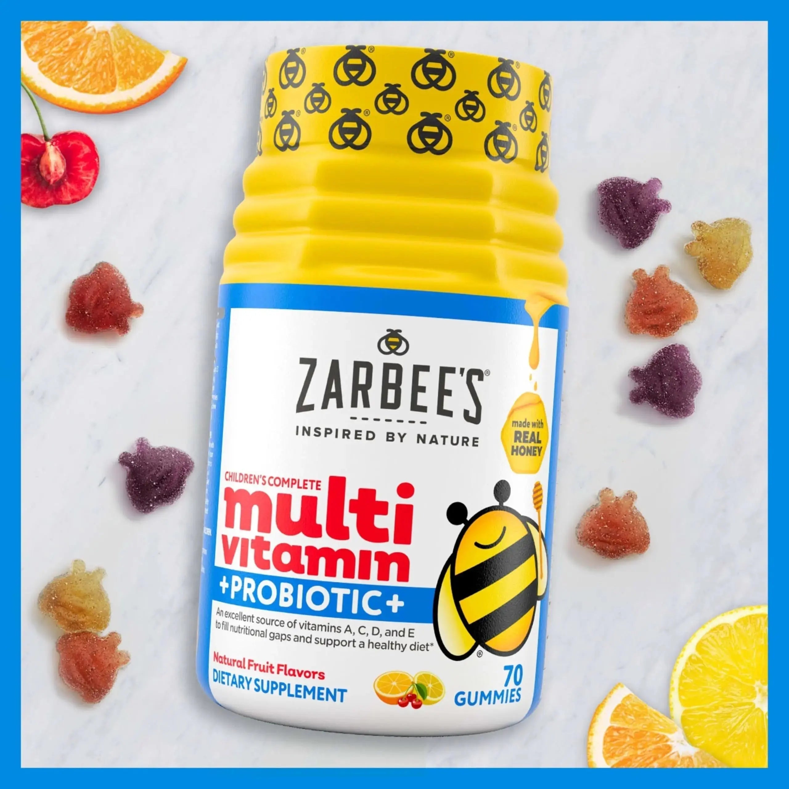 Zarbee's Kid's Complete Multivitamin + Probiotic Gummies with Vitamins A B C D E & zinc for Digestive Health Easy To Chew Kids Daily Multivitamin Gummies Natural Fruit 70 Count Zarbee's Au supplements