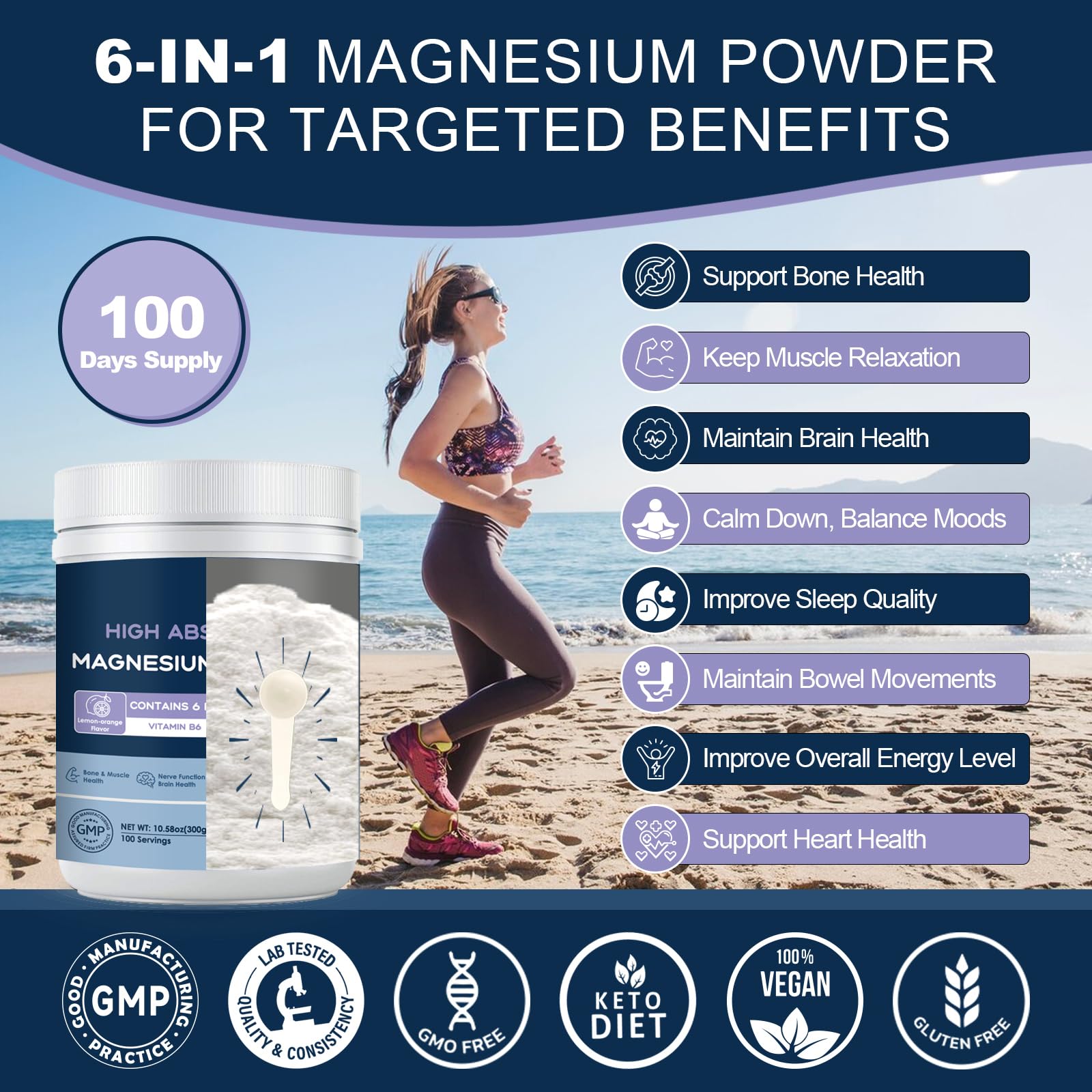 NATURE TARGET Magnesium Powder Supplement with Glycinate, Citrate, Malate, Magnesium Complex with L-Theanine & Vitamin B6 for Muscle, Heart & Brain, Vegan, 10.58 oz (100 Servings), Lemon Orange Flavor NATURE TARGET Au supplements
