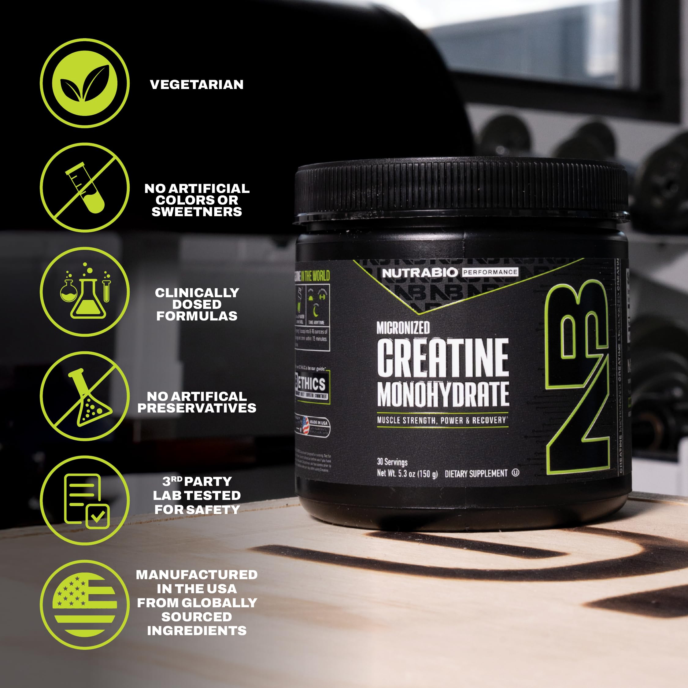 NutraBio Pure Micronized Creatine Monohydrate Powder Supplement, Unflavored, (150 g) - Supports Bulk Muscle Energy, Recovery, and Strength - HPLC Tested Creatine Powder Supplement for Men and Women