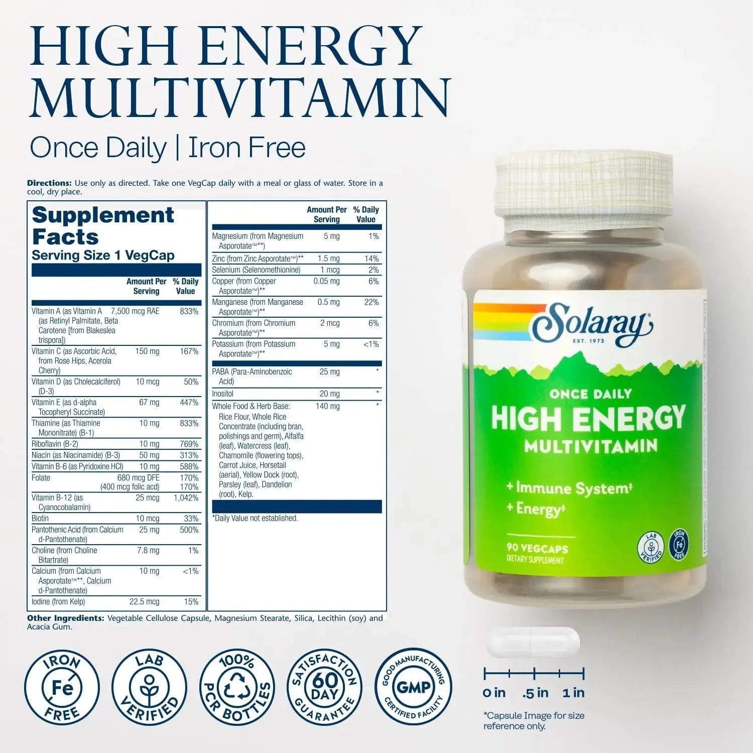 SOLARAY Once Daily High Energy Multivitamin, Iron Free, Immune System and Energy Support, Whole Food and Herb Base Ingredients SOLARAY Au supplements