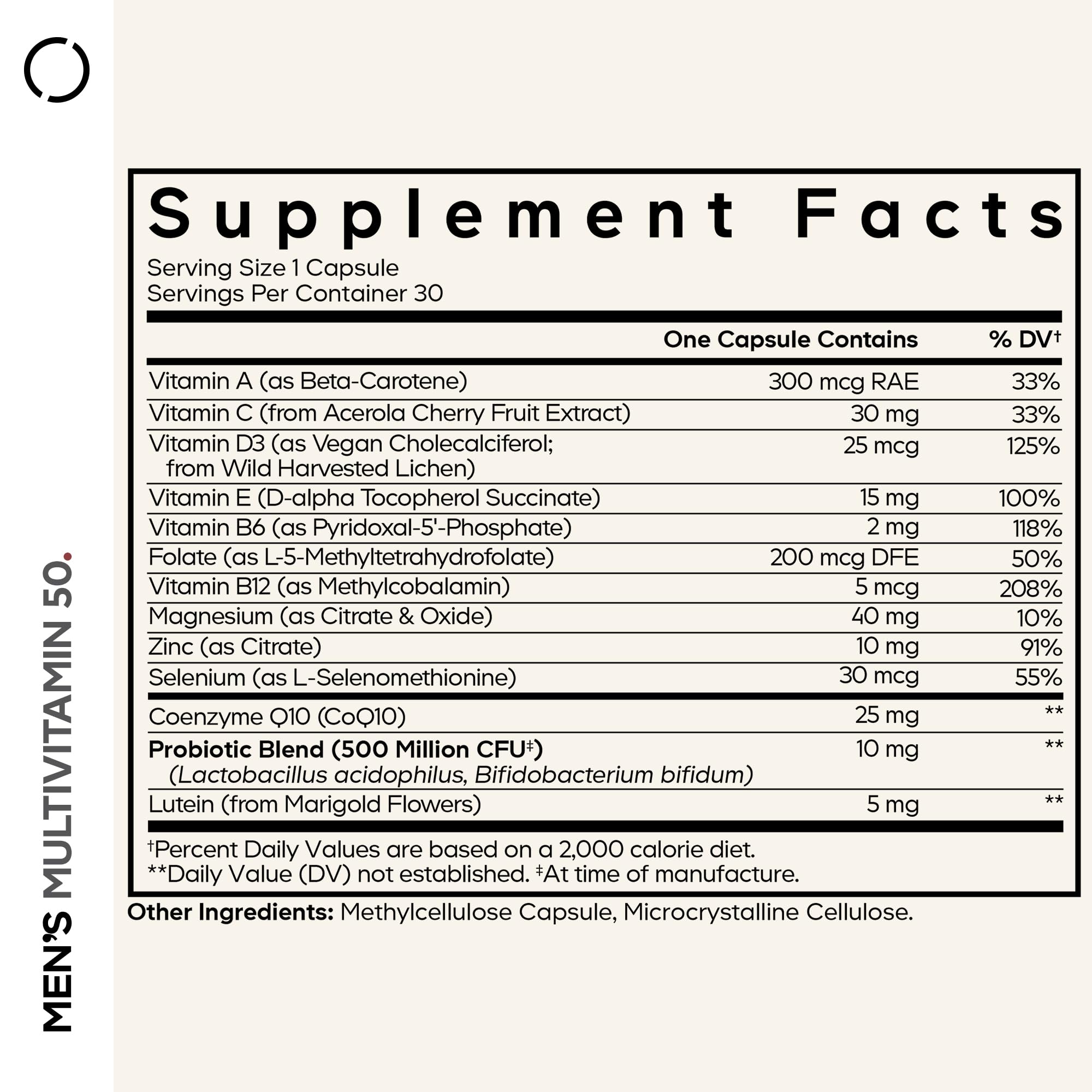 Codeage Men's Multivitamin 50 - Essential Vitamins & Minerals for Men Over 50 - Daily Multivitamins for Men Supplement - Vitamin A, C, D3, E, B6, B1, CoQ10, Probiotics, Lutein - Non-GMO - 30 Capsules Codeage Au supplements