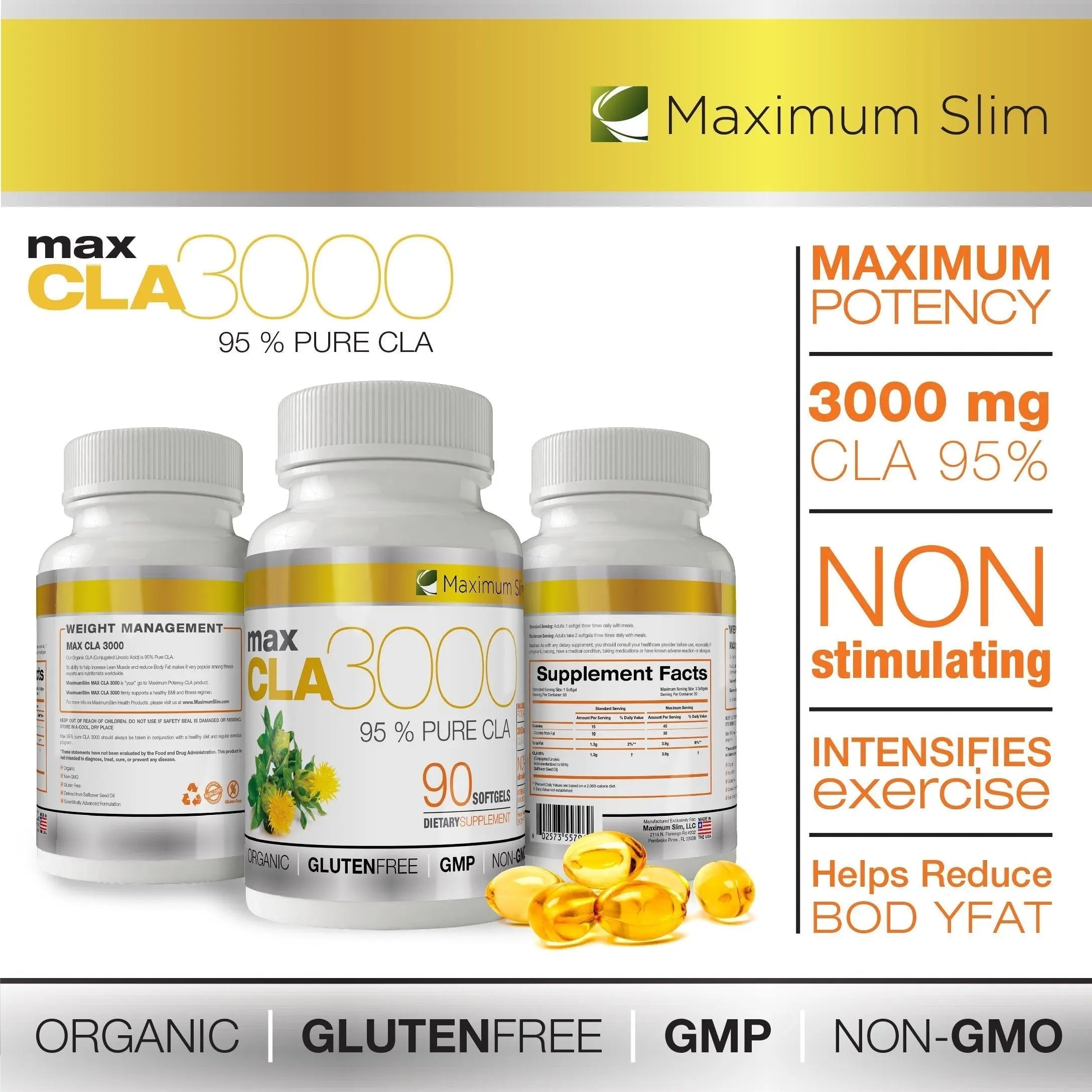 MAX CLA 3000, High Potency, Natural Weight Loss Exercise Enhancement, Increase Lean Maximum Slim Au supplements
