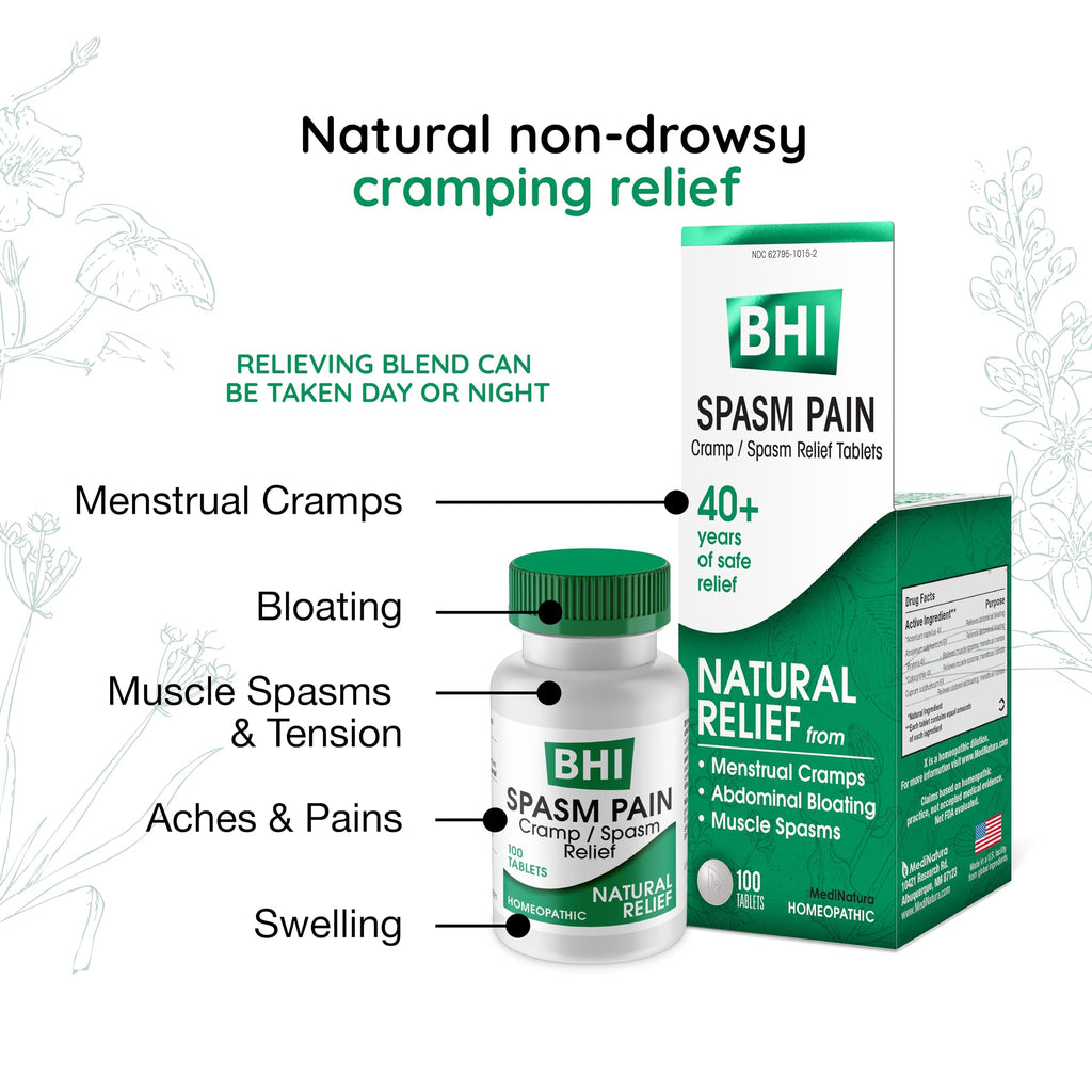 MediNatura BHI Spasm/Cramp Relief - Muscle Spasm Tablets for Full-Body Cramp Support - Menstrual Support - Non-Drowsy - Quick-Dissolve - Non-Addictive - Natural Ingredients - 100 Count MediNatura Au supplements