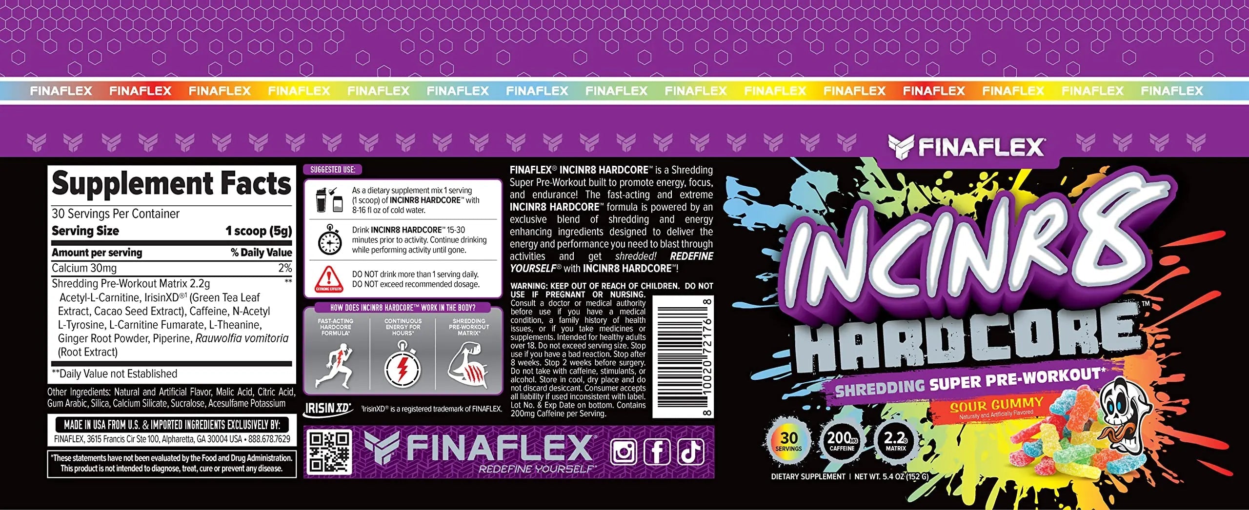 FINAFLEX INCINR8 Hardcore, Sour Gummy - 5.4 oz (30 Servings) - Energy, Focus & Endurance FINAFLEX Au supplements