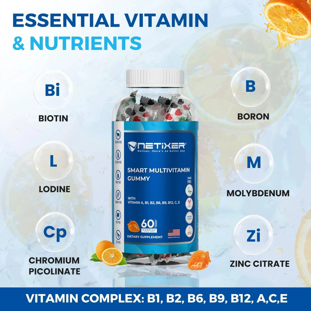 nETiXER Multivitamin Gummies – 60 Vegan Berry Gummies with Vitamins A, C, D, E, B12, Biotin, Zinc, Iodine – Gelatin-Free, Gluten-Free nETiXER Au supplements