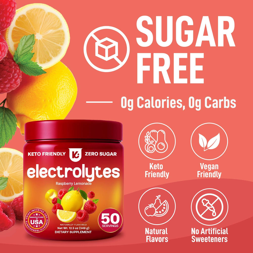 Keppi Electrolytes Powder – Raspberry Lemonade Flavor 50 Servings – No Sugar Hydration Supplement with Magnesium, Potassium, Sodium – Keto, Vegan