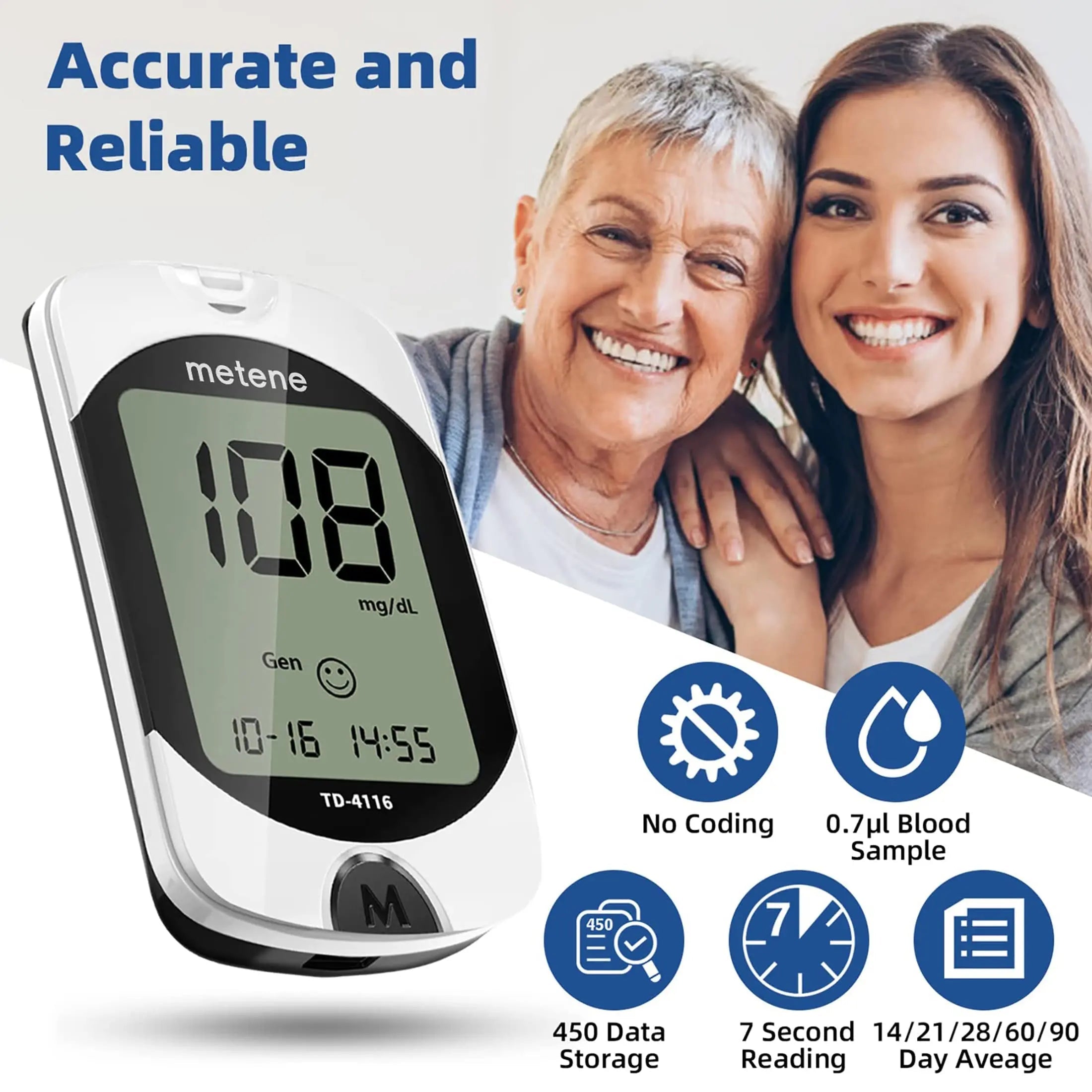 Metene TD-4116 Blood Glucose Monitor Kit, 100 Glucometer Strips Metene Au supplements