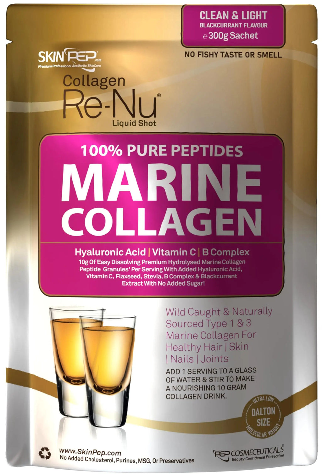 Premium Hydrolysed Marine Collagen Peptide Powder + VIT C, B Complex Hyaluronic Acid, & Stevia. Delicious Taste/No Fishy Smell - SkinPep® Collagen Re-Nu 300g - 30 Days Supply SkinPep Au supplements