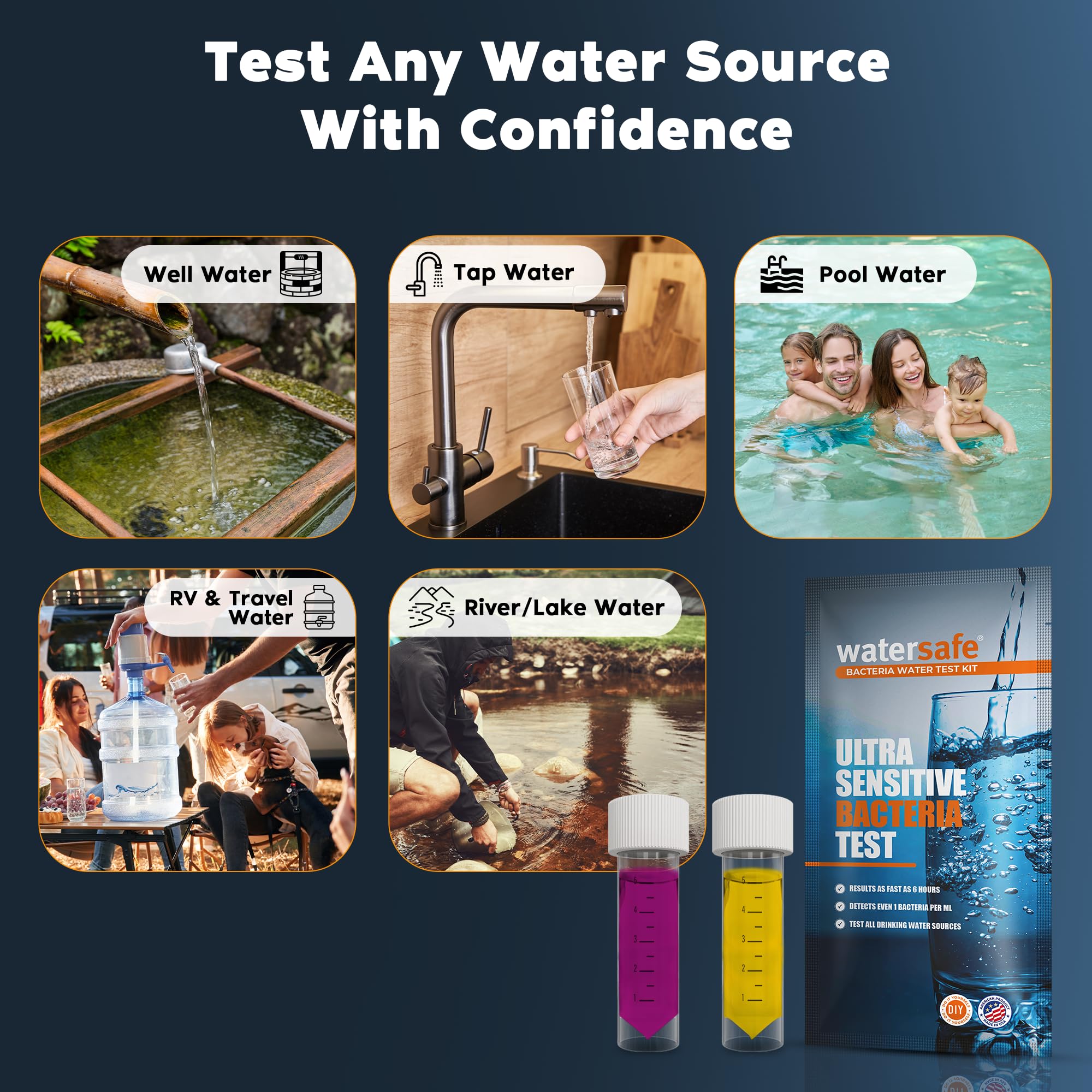 Watersafe® Bacteria Water Test Kit – USA-Made – Results as Fast as 6 Hours – Detects Coliform (Inc. E. coli) & Non-Coliform Bacteria in Drinking, Well & Tap Water – Lab-Quality Testing – 1 Pack Watersafe Au supplements