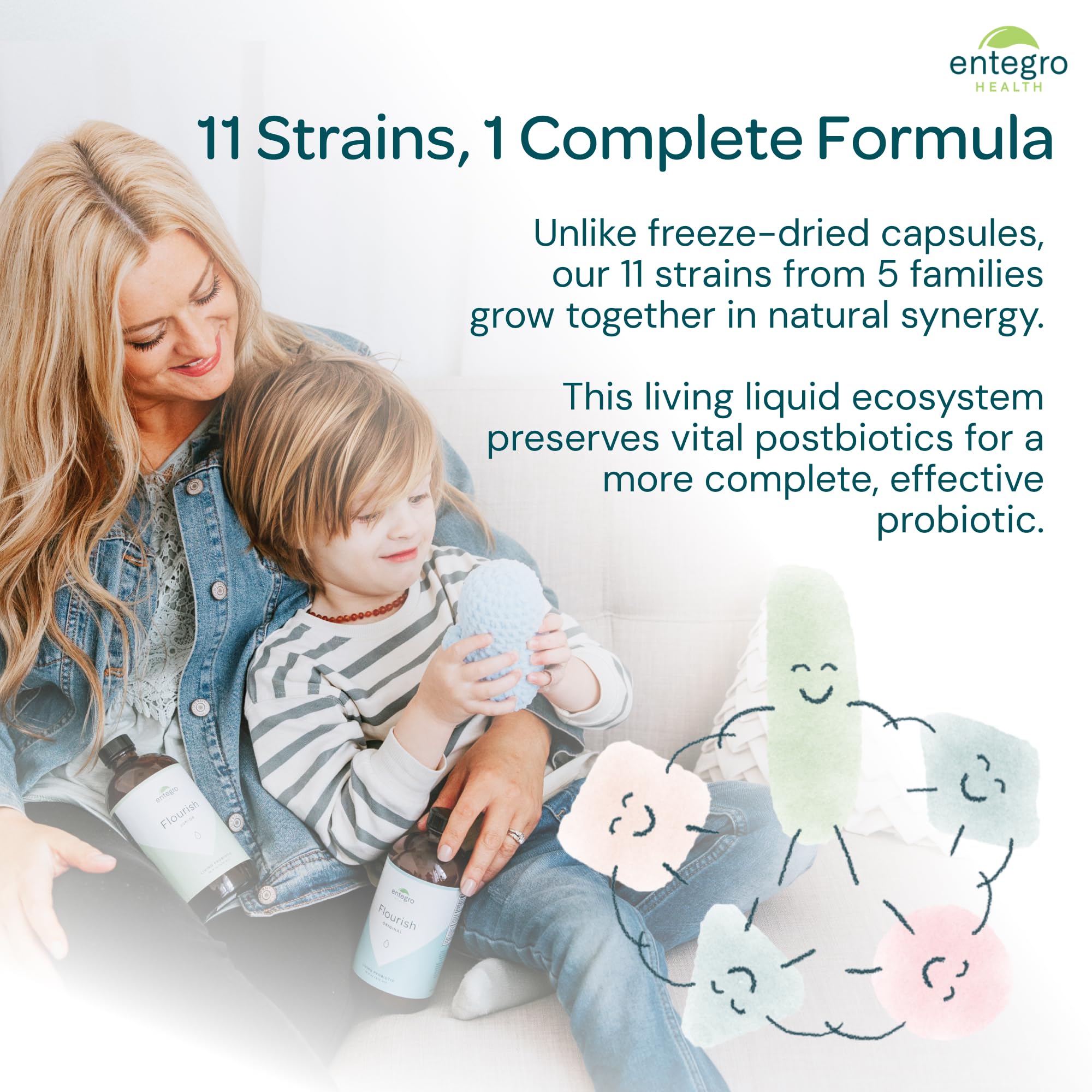 ENTEGRO Flourish Junior Liquid Probiotic & Postbiotic Supplement - Glass | 11 Live Cultures | Gut & Digestive Health for Women, Men & Kids | Organic, Vegan, Allergen Free | USA Made | 16 fl oz