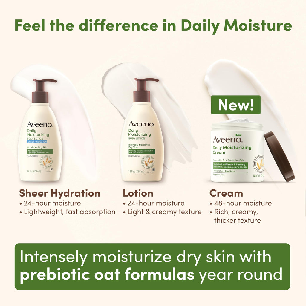 Aveeno Daily Moisturizing Cream with Prebiotic Oat & Shea Butter for Body, Face & Hands Moisturizer Cream