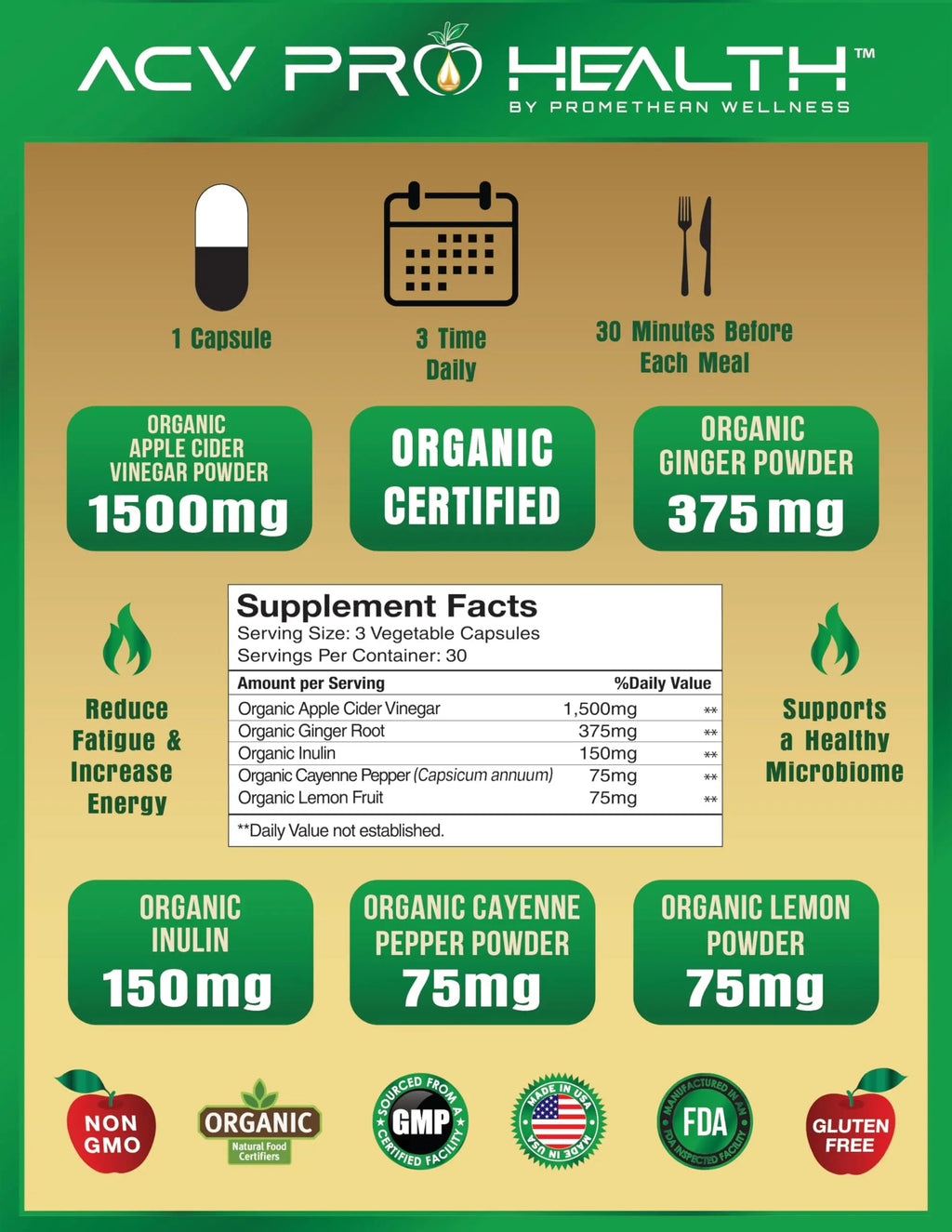 Certified Organic Apple Cider Vinegar Capsules Pro with Mother Acv Pills Detox Promethean Wellness Au supplements