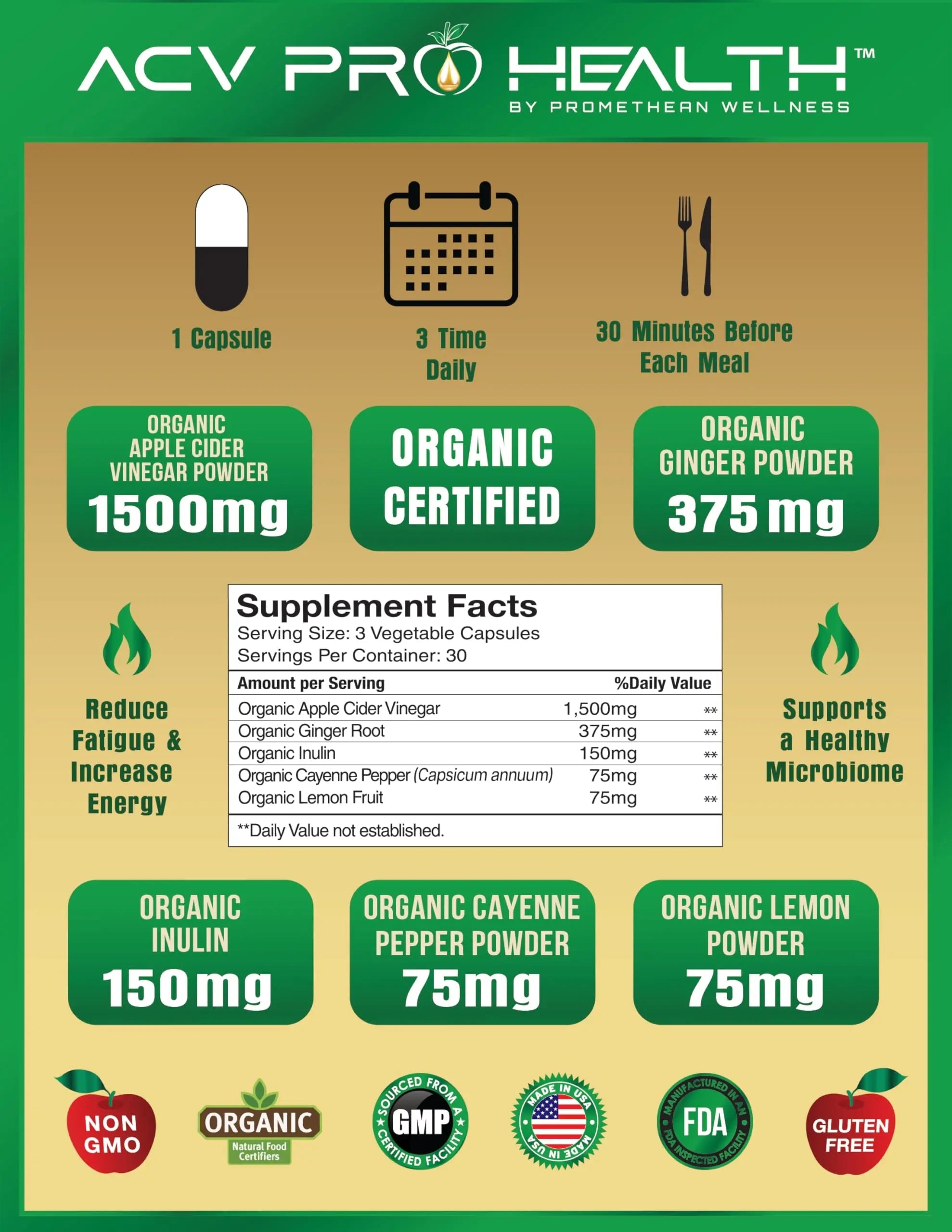 Certified Organic Apple Cider Vinegar Capsules Pro with Mother Acv Pills Detox Promethean Wellness Au supplements