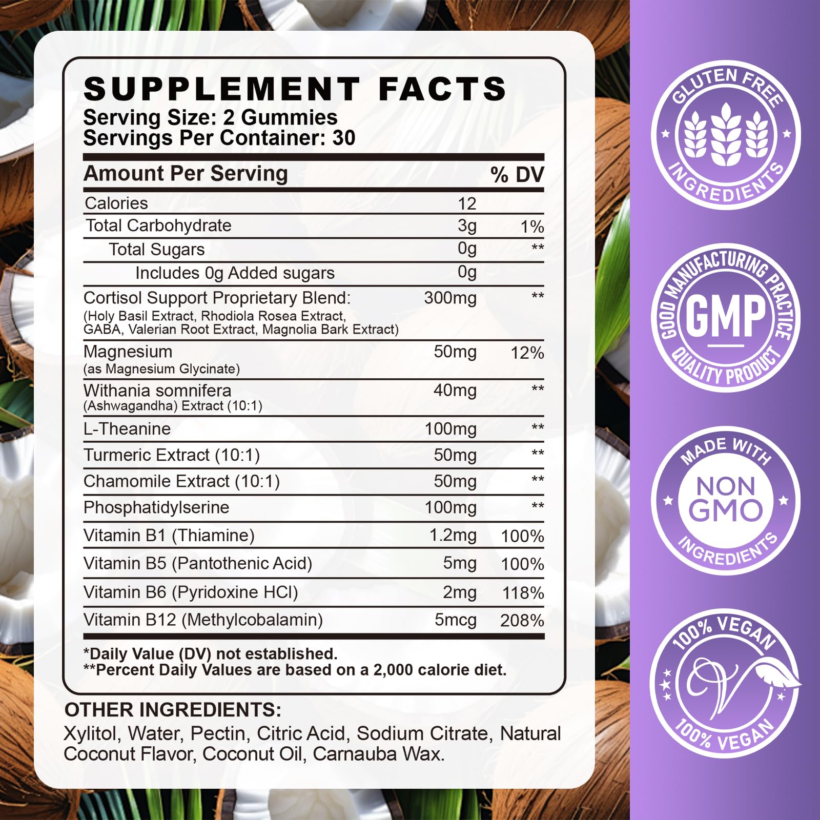 Cortisol Gummies for Women - Cortisol Supplements with Magnesium Glycinate, Ashwagandha, L-Theanine, Vitamin B Complex for Relaxation, Sleep, Calm Mood & Focus - Vegan, Sugar Free Coconut Flavor GZ HAOYUAN Au supplements