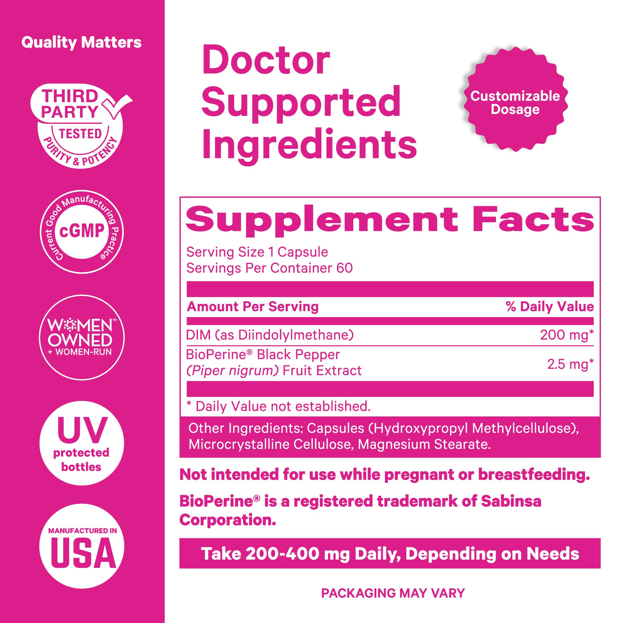 Pink Stork DIM Supplement for Women - Estrogen and Hormone Balance for Menopause, Perimenopause & PMS - DIM 200 mg Plus BioPerine for Mood Support - 60 Day Supply Pink Stork Au supplements