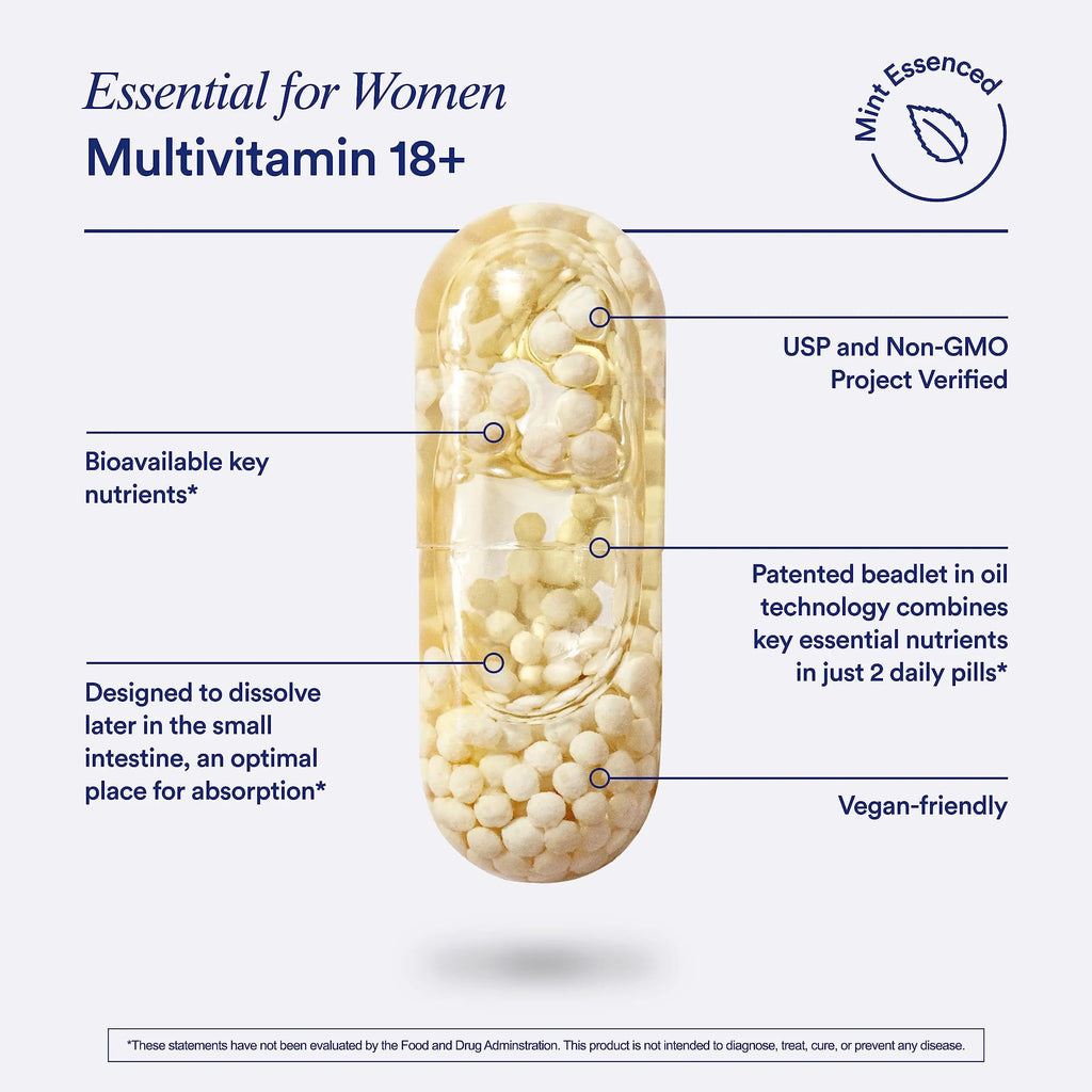 Ritual Multivitamin for Women 18+ with Vitamin D3 for Immune Support*, Vegan Omega 3 DHA, B12, Iron, Gluten Free, Non GMO, USP Verified, Mint Ritual Au supplements