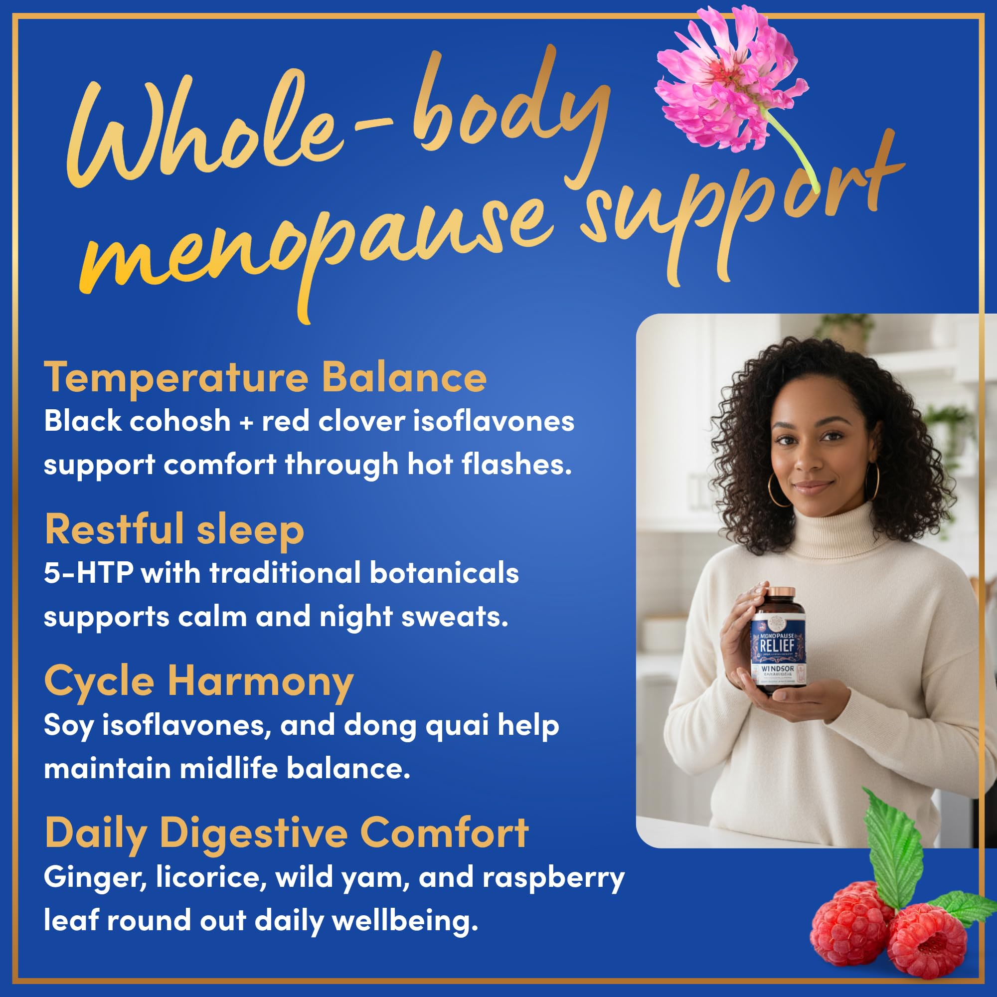 Menopause Supplements for Women - 5-HTP, Dong Quai, Black Cohosh for Menopause Hot Flashes, Night Sweats Relief Support - Womens Pre Meno Premenopausal Perimenopause Supplement - 90 Caps WINDSOR BOTANICALS Au supplements