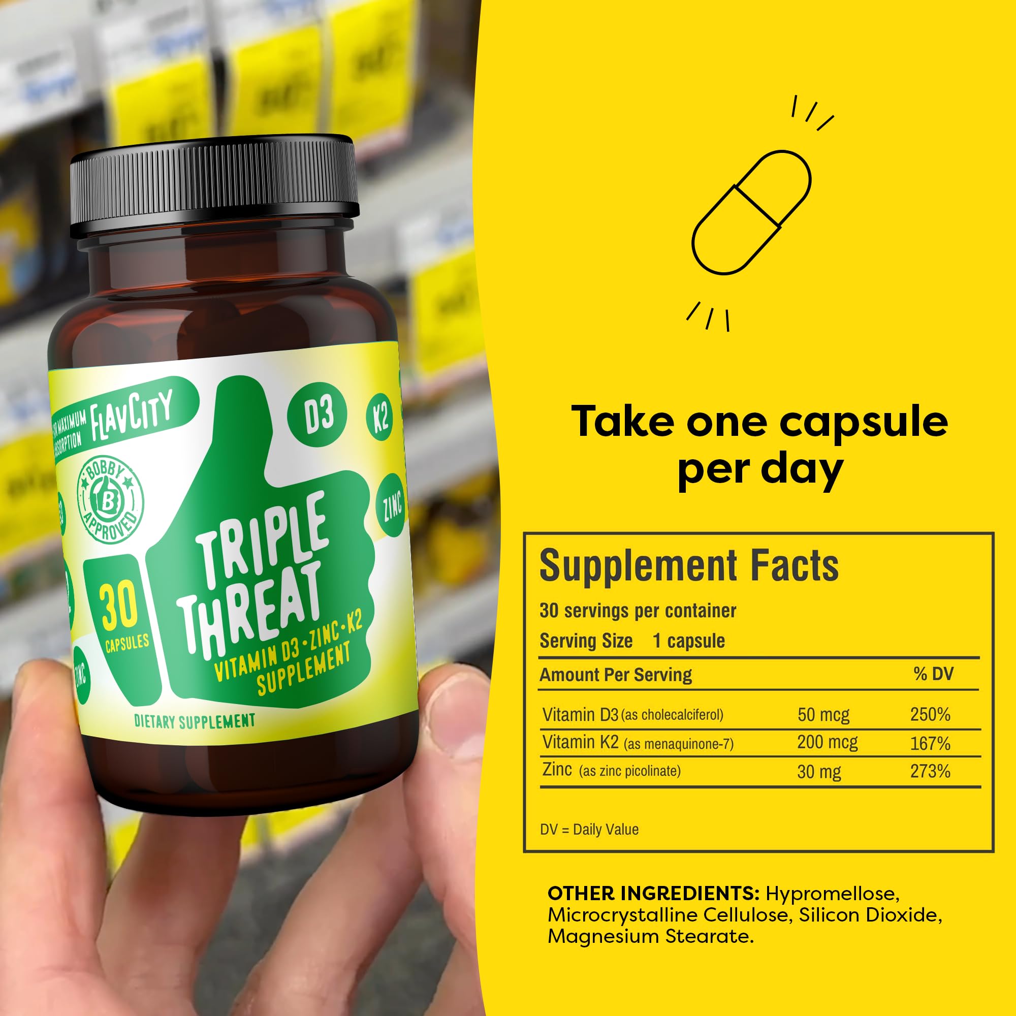 FlavCity Vitamin D3, K2 & Zinc - Triple Threat Supplement - Daily or Seasonal Immune Support - Vitamin D with K2 for Enhanced Absorption -