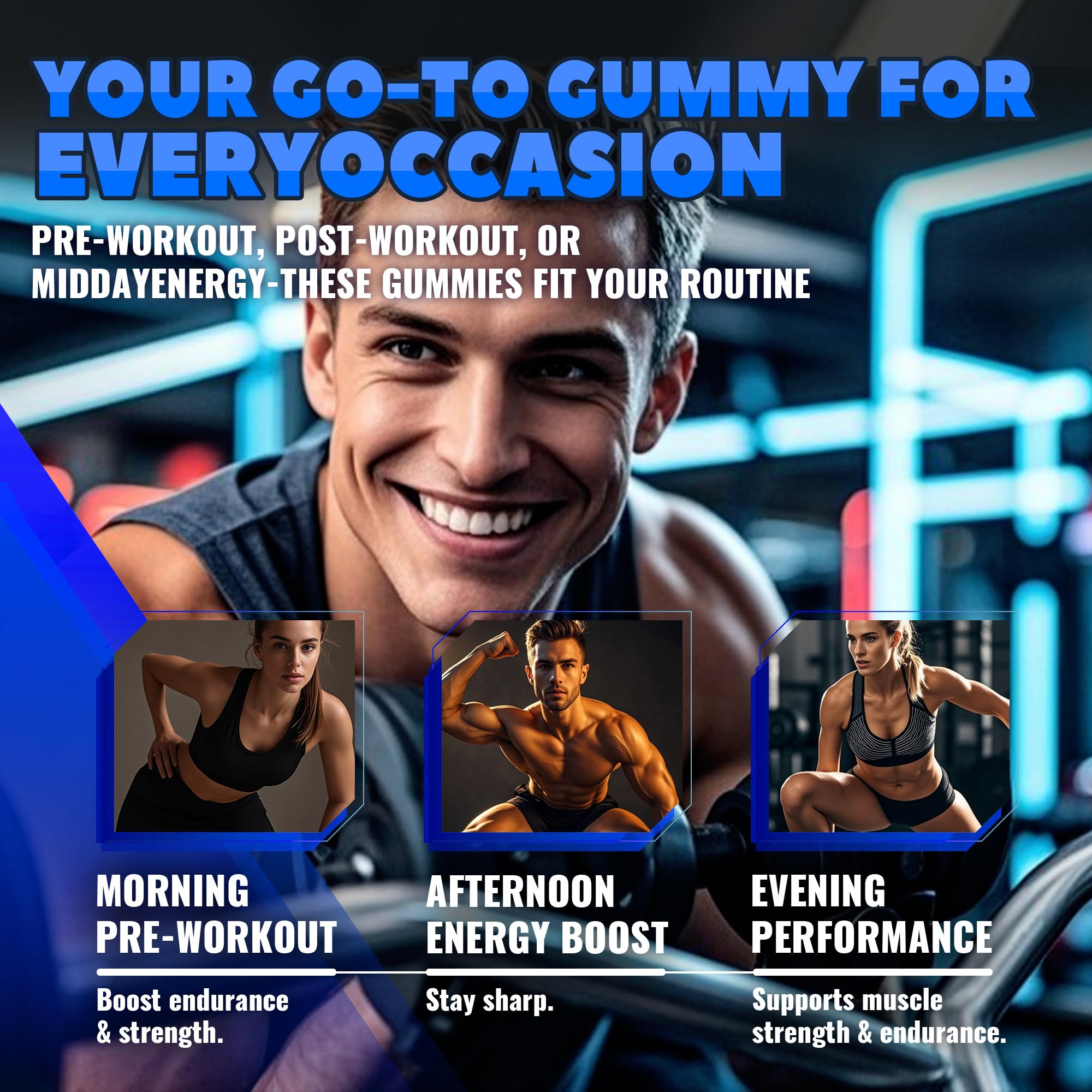 GlucoBio Creatine Monohydrate Gummies (5g) – Pre-Workout Energy & Muscle Growth Support for Men & Women