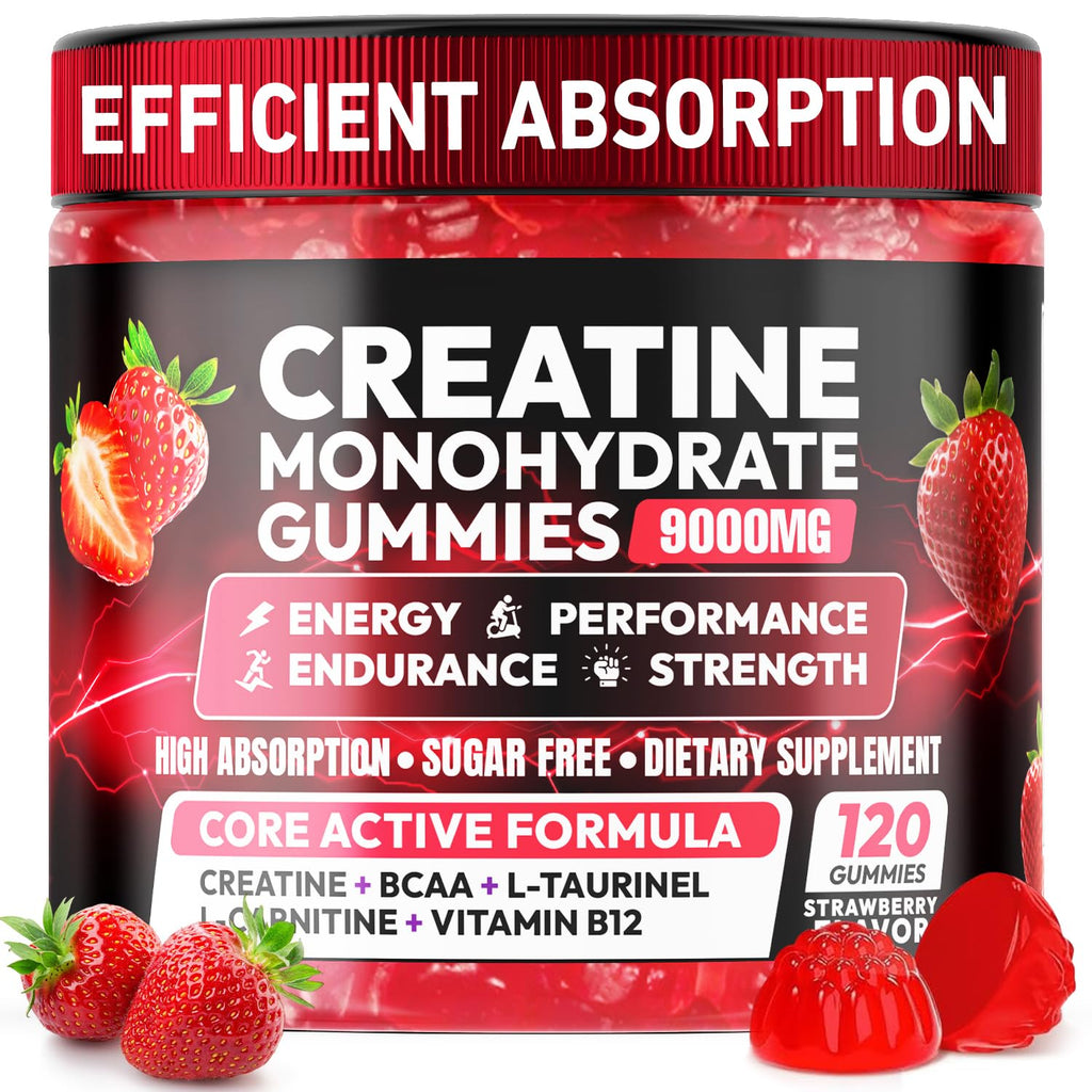 Creatine Gummies Monohydrate Complex 9000MG, Chewable Creatine Monohydrate Gummies for Men & Women with L-Taurine, BCAA 2:1, B12/6, Building Muscle