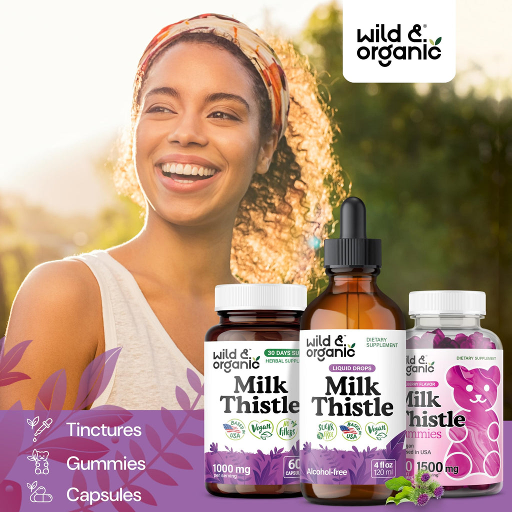 Wild & Organic Milk Thistle Liquid Drops - Liver Cleanse Detox - Silymarin Milk Thistle Supplement for Liver Support - Add to Tea - Silybum Marianum Seed Extract Tincture