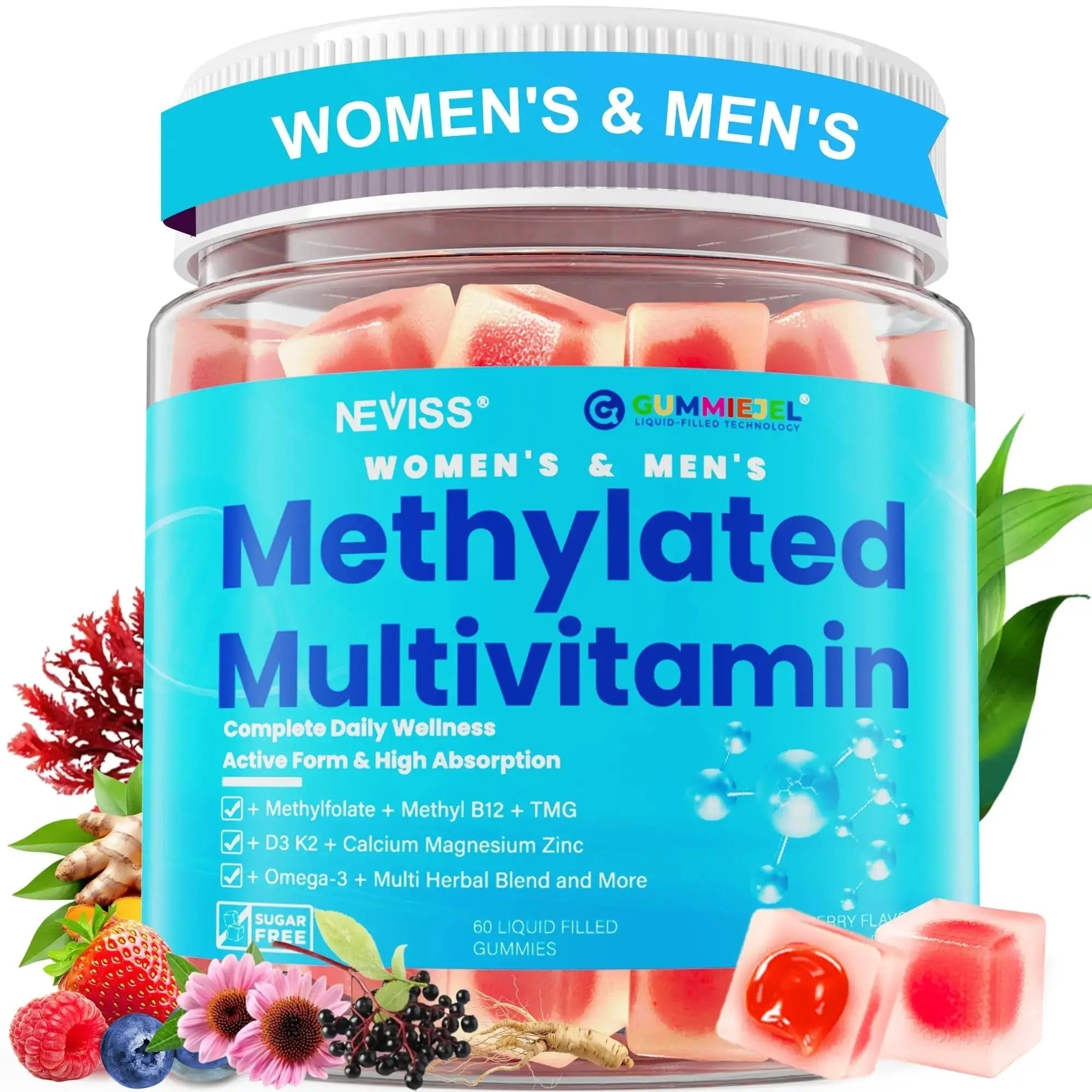 Methylated Multivitamin for Women & Men Gummies w/ Omega-3, Calcium, D3 K2, Methylfolate & B12, TMG, Daily Vitamin A, C, E, B Complex, Magnesium, CoQ10 NEVISS Au supplements