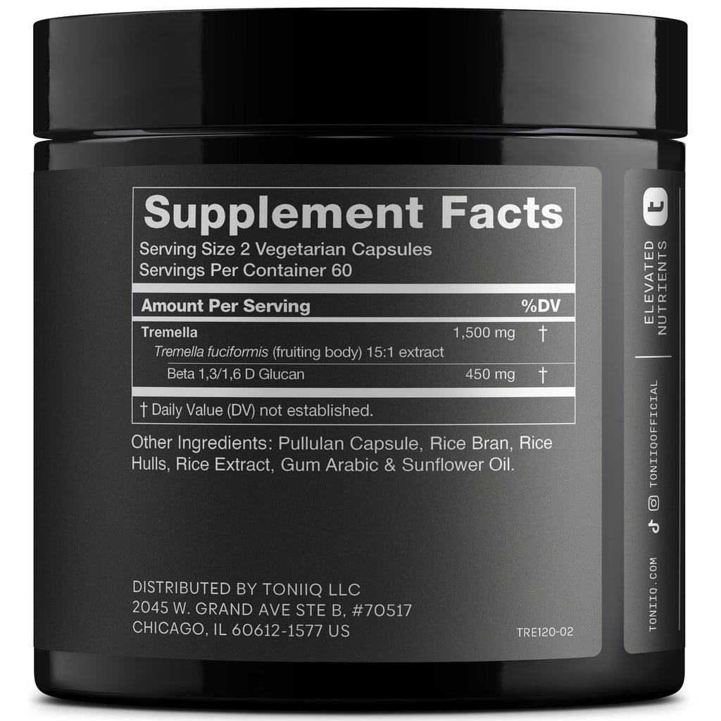 Tremella Mushroom Ultra High Potency 15:1 Extract with 30% Beta Glucans - Pure & Concentrated Formula - Third-Party Lab Tested for Purity & Quality - 120 Capsules Toniiq Au supplements