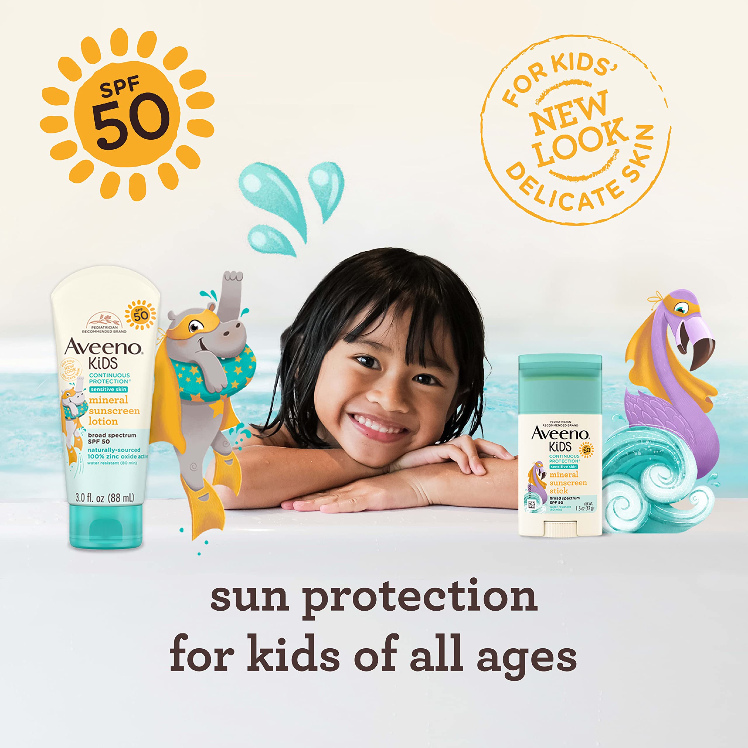 Aveeno Kids Continuous Protection Zinc Oxide Mineral Sunscreen Stick for Sensitive Skin, Face & Body Sunscreen Stick for Kids