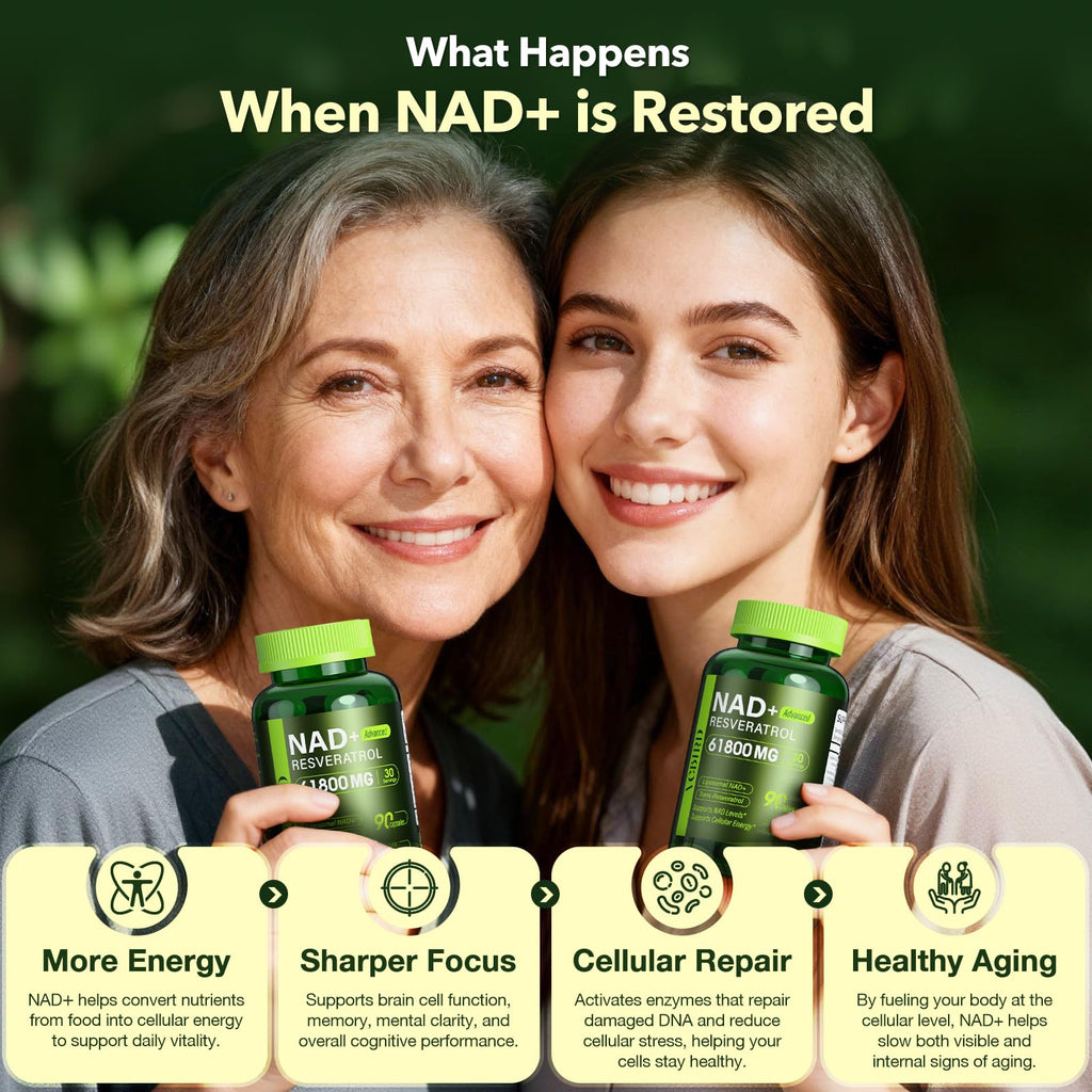 Nad Resveratrol Supplement 61800mg Per Bottle – Liposomal Nad+ Resveratrol for Women & Men – High Purity 1200mg Nad+ Supplement for Energy & Healthy Aging, Resveratrol, Quercetin, CoQ10 – 90 Counts VCBIRD Au supplements