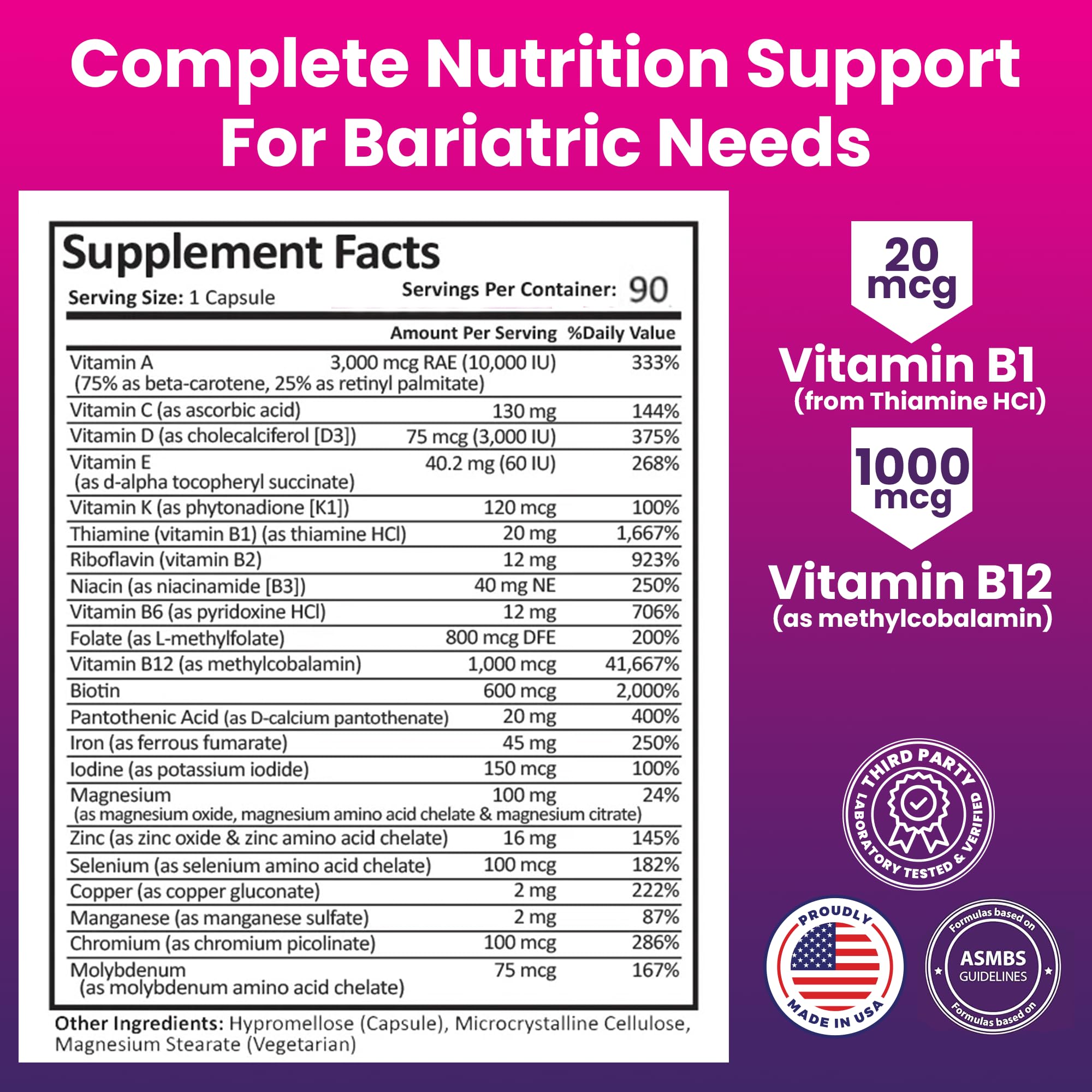 ProCare Health Bariatric Multivitamin 45mg Iron – Once Daily Capsule for Gastric Bypass, Sleeve & Post-Op Support – 90 Easy-to-Swallow Capsules