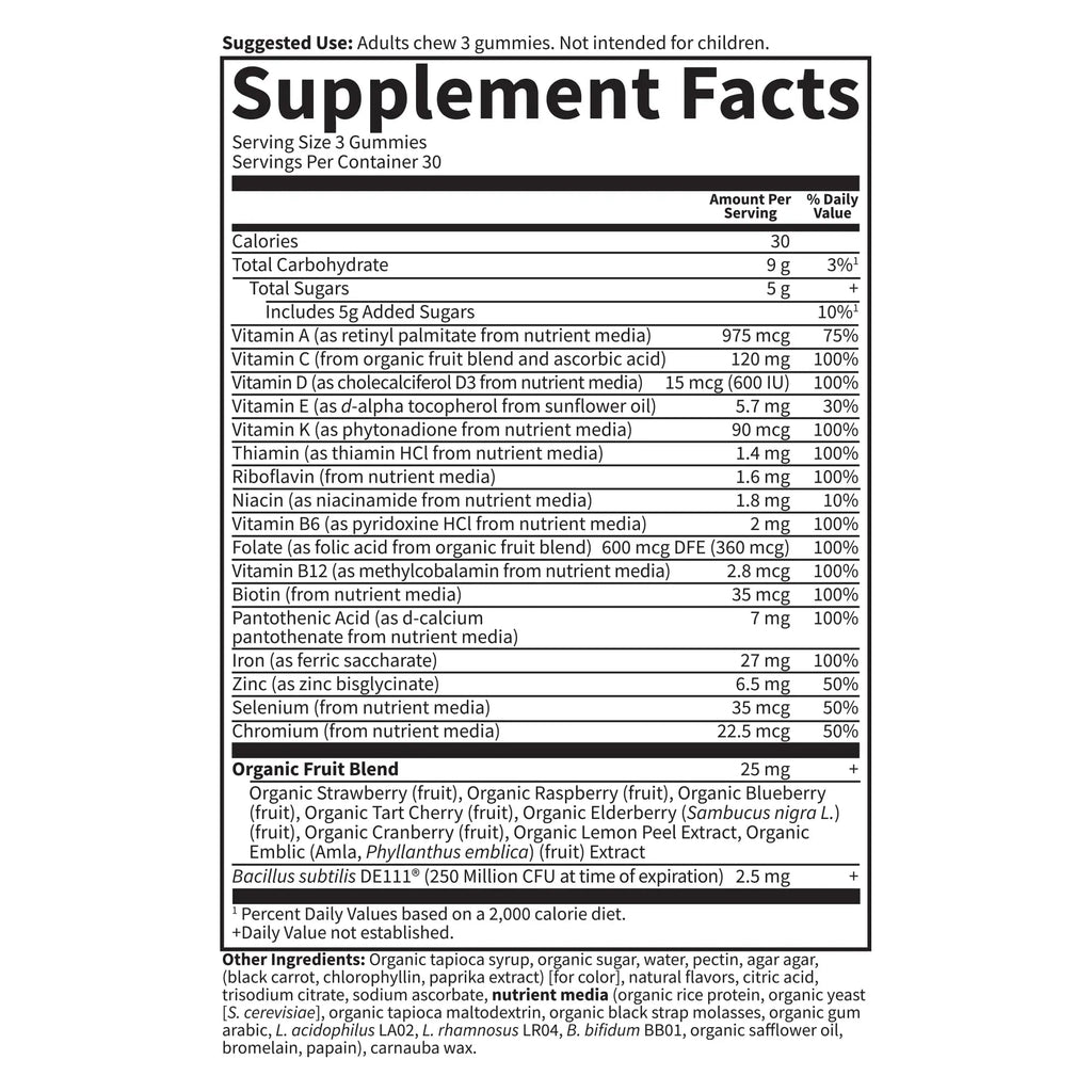 Essential Prenatal Gummy Vitamins for Women with Iron: Folate, Biotin, D3 & B12 + Probiotics for Digestion, Vitamin Code Multivitamin Garden of Life Au supplements
