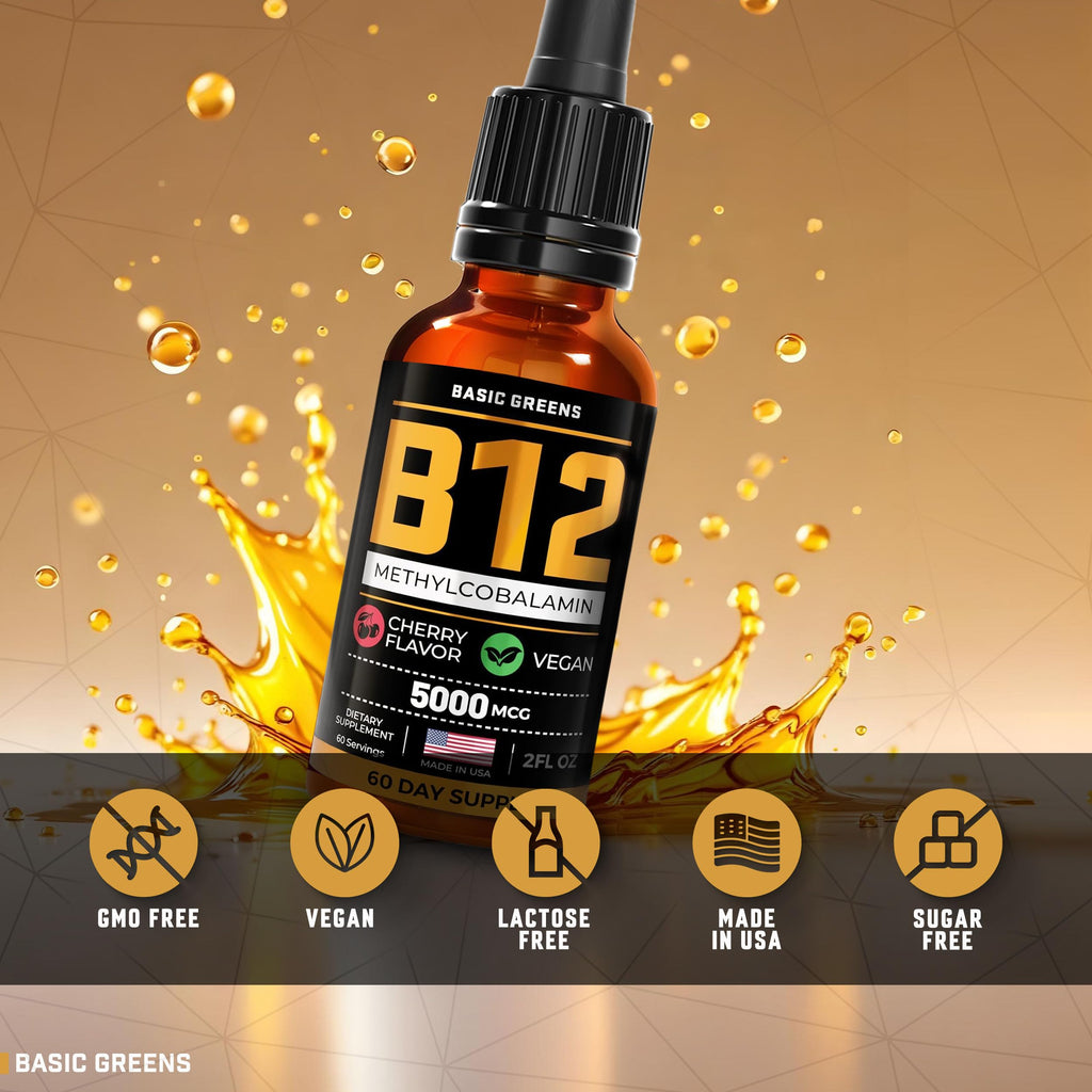 Vitamin B12 Sublingual Liquid Drops 5000 mcg – Vegan Methyl B-12 Supplement for Energy & Focus – B 12 Vitamin for Women & Men