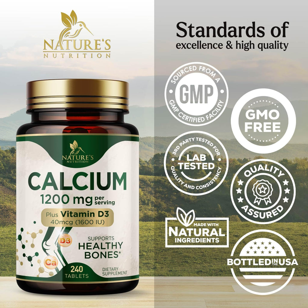 Calcium 1200 mg with Vitamin D3 - Per Serving - Bone Health Supplement - Vitamin D & Calcium Supplements for Women & Men - Bone Strength Support