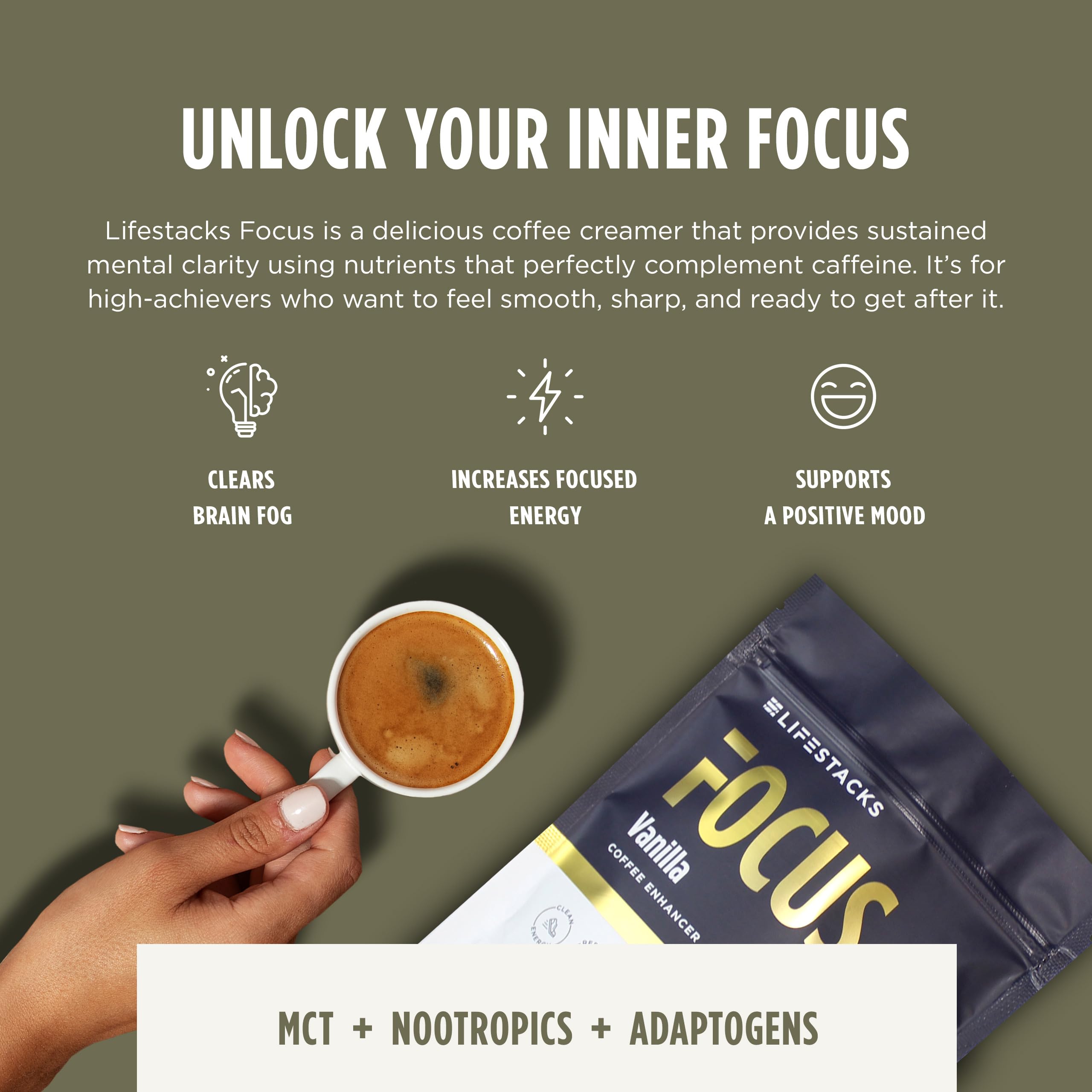LIFESTACKS Focus Coffee Creamer for Energy & Clarity - MCT Powder + Nootropics + Adaptogens - Boost Productivity Without Jitters or Crash - Keto, Vegan, 0 Sugar - with Taurine, L-Tyrosine, Rhodiola LIFESTACKS Au supplements