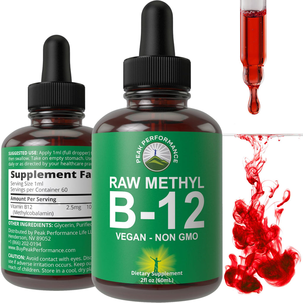 Raw Methyl B12 Liquid Drops. Sublingual Fast Acting Advanced Vegan B 12 Liquid Vitamin Supplement. High Bioavailability Methylcobalamin B-12 Vitamins for Energy, Focus and Relief. for Men + Women Peak Performance Au supplements