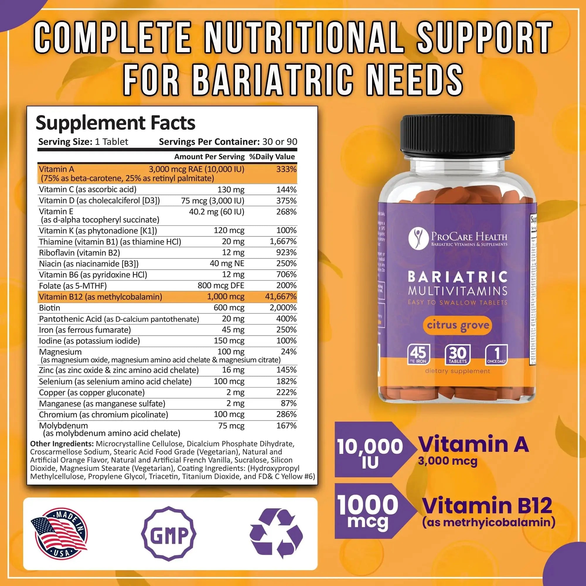 Procare Health Bariatric Multivitamin with Iron 45mg Easy to Swallow 30 Tablets - Post Op Bariatric Vitamins for Gastric Bypass Pills ProCare Health Au supplements