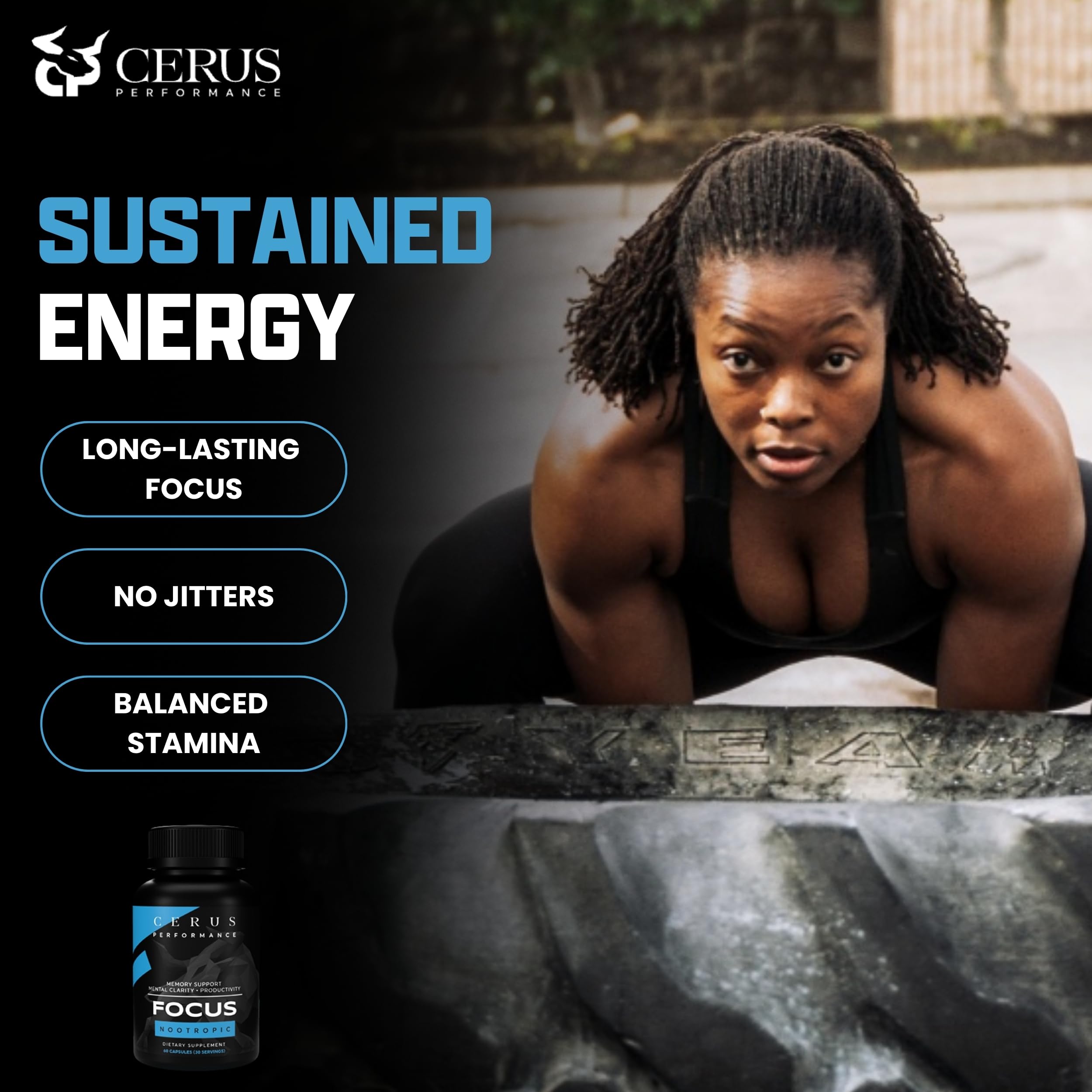 Cerus Performance Focus Nootropic Supplement - Enhances Mental Clarity, Boosts Memory & Cognitive Function, Improves Alertness - Ideal for Athletes & Fitness Enthusiasts - 60 Capsules Cerus Au supplements