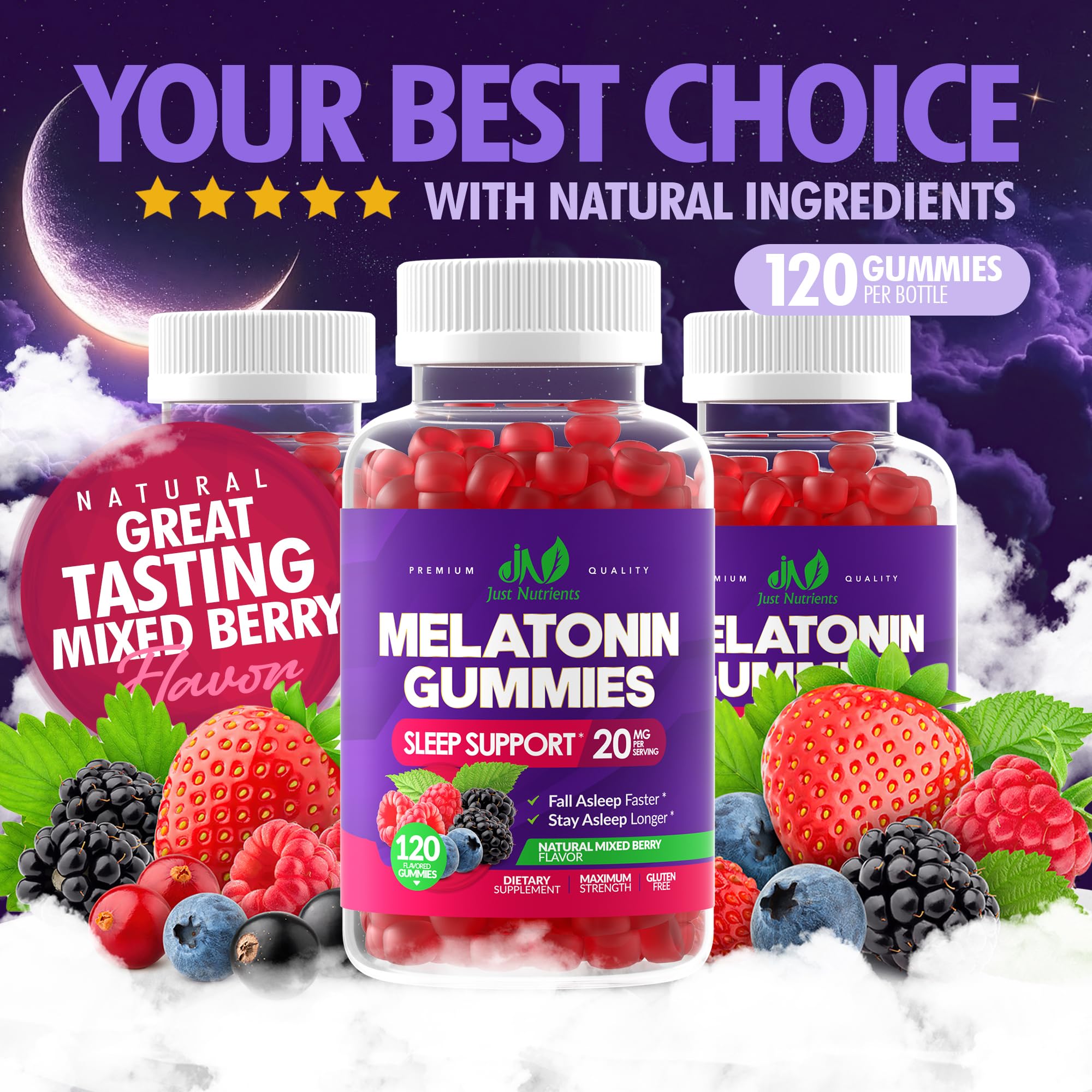 Melatonin 20mg Gummies (120 Count) - Maximum Strength Sleep Support for Adults with 10mg of Melatonin Per Gummy - Gluten-Free, Non-GMO, Vegetarian
