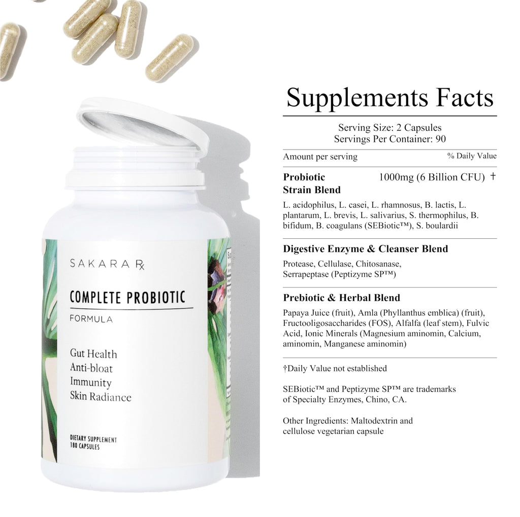 SAKARA Complete Probiotic - Prebiotics and Probiotics for Women Digestive Health Supplements, Supports Bloating, Immune System & Skin Radiance, Gut Health for Women with 3 Billion CFU's - 180 Capsules SAKARA Au supplements