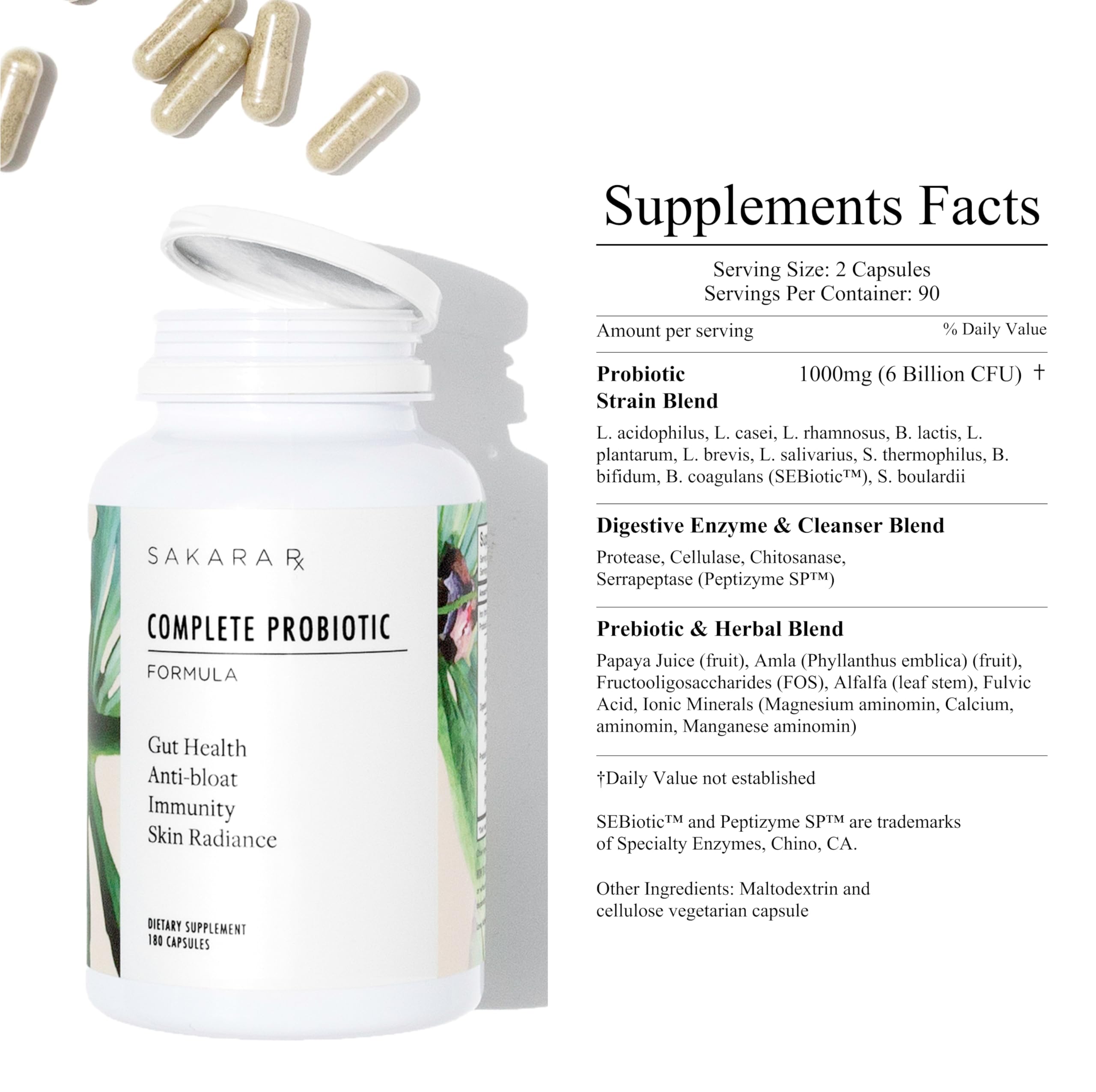 SAKARA Complete Probiotic - Prebiotics and Probiotics for Women Digestive Health Supplements, Supports Bloating, Immune System & Skin Radiance, Gut Health for Women with 3 Billion CFU's - 180 Capsules SAKARA Au supplements