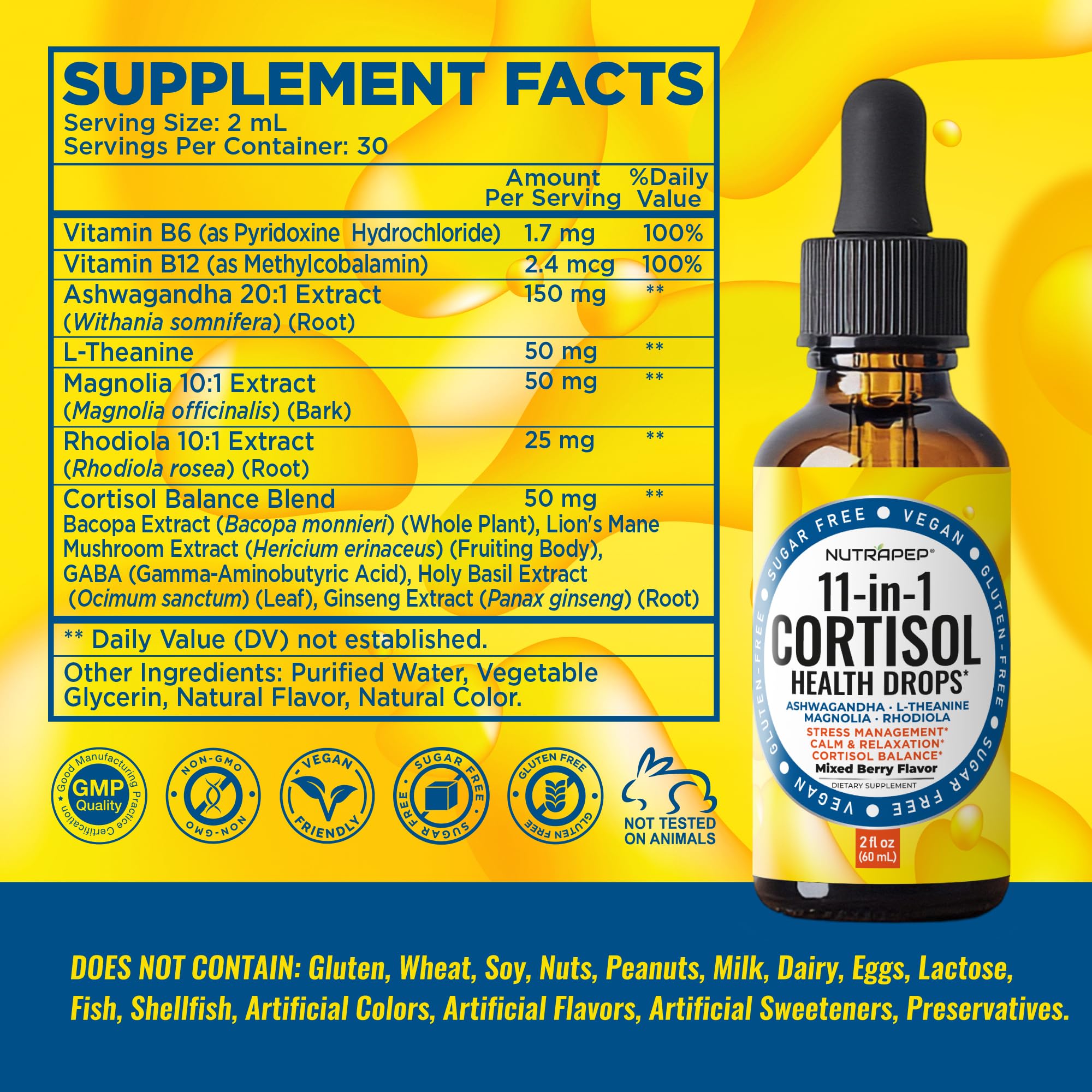 NutraPep Cortisol Detox Liquid Drops for Women Men - Cortisol Reducer Supplement Support Wellness Cleanse Balance Stress Mood Sleep Focus - Lower Cortisol Levels with Ashwagandha L-Theanine Magnolia NutraPep Au supplements