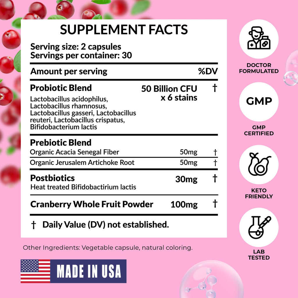Women’s Probiotic for Vaginal Health | 50 Billion CFU with Probiotics, Prebiotic, Postbiotics & Cranberry for pH Balance, UTI Support, Yeast, Gut Health, Odor, Dryness & Feminine Comfort PharmaSupps Au supplements