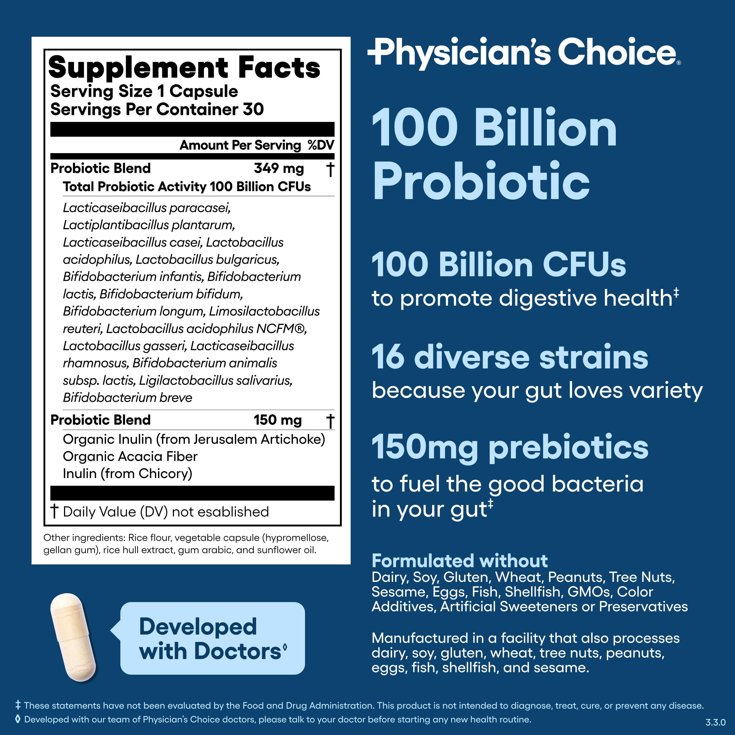 Physician's CHOICE 100 Billion Advanced Probiotic - 16 Strains + Organic Prebiotics - Digestive & Gut Health - Supports Occasional Constipation, Diarrhea, Gas & Bloating - Probiotics for Women & Men Physician's CHOICE Au supplements