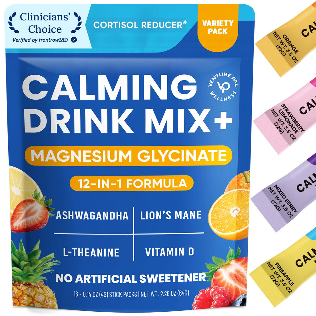 Venture Pal Calm Drink Mix, 12-in-1 Cortisol Reducer and Sleep Aid with Magnesium Glycinate, Ashwagandha, L-Theanine,Vitamin D, Calm Magnesium Powder