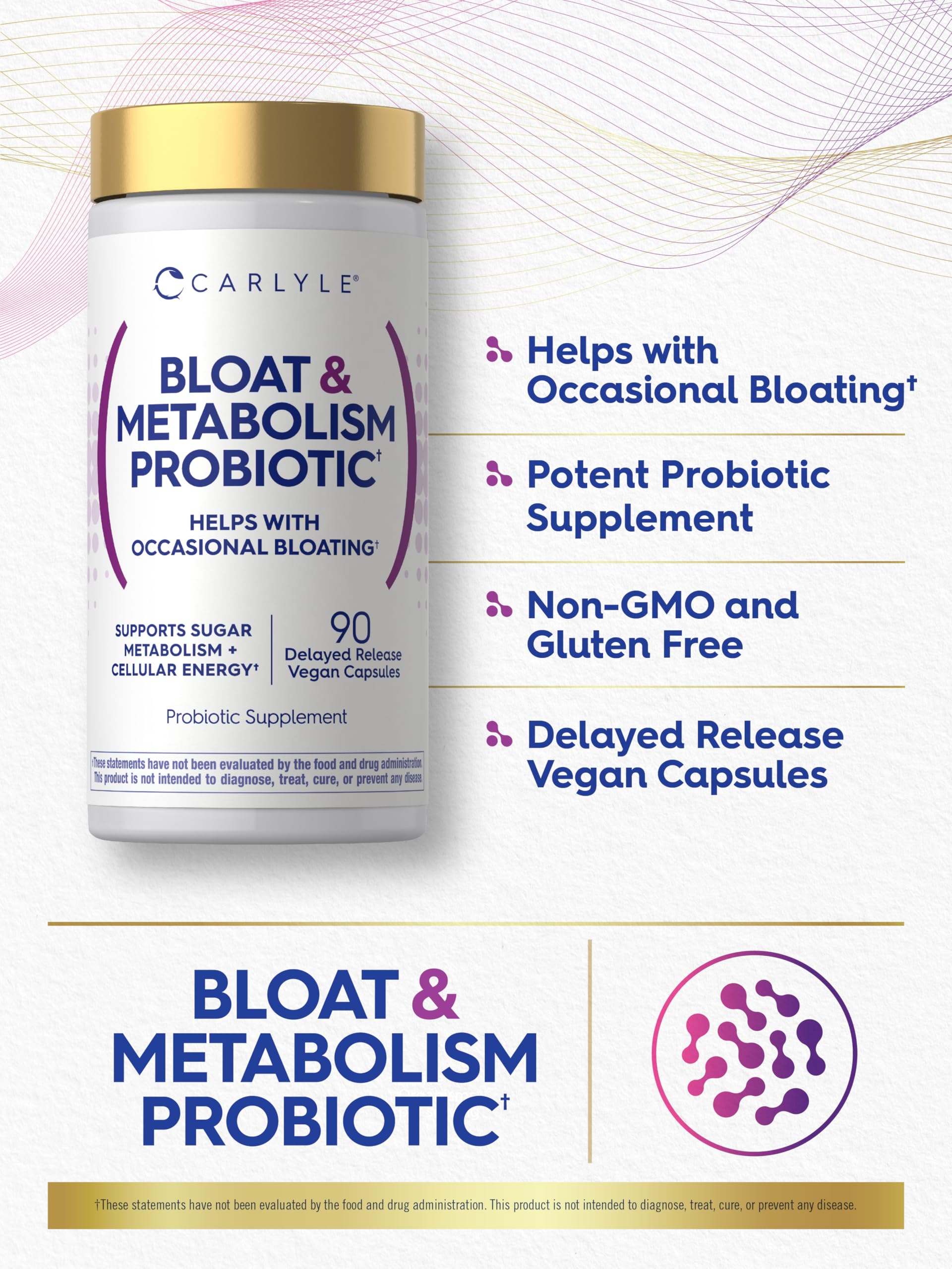 Carlyle Bloat and Metabolism Probiotic | 90 Capsules | Bloating Relief Formula | Sugar & Cellular Energy Support | for Women and Men | Vegan, Non-GMO, Gluten Free Carlyle Au supplements